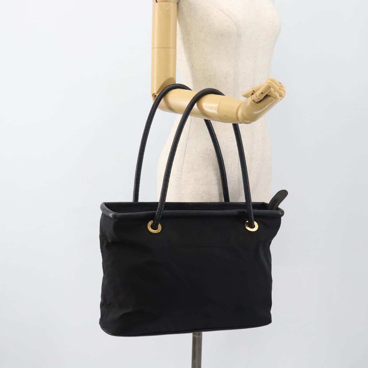 CELINE Tote Bag Nylon Leather Black Gold Auth ep11537