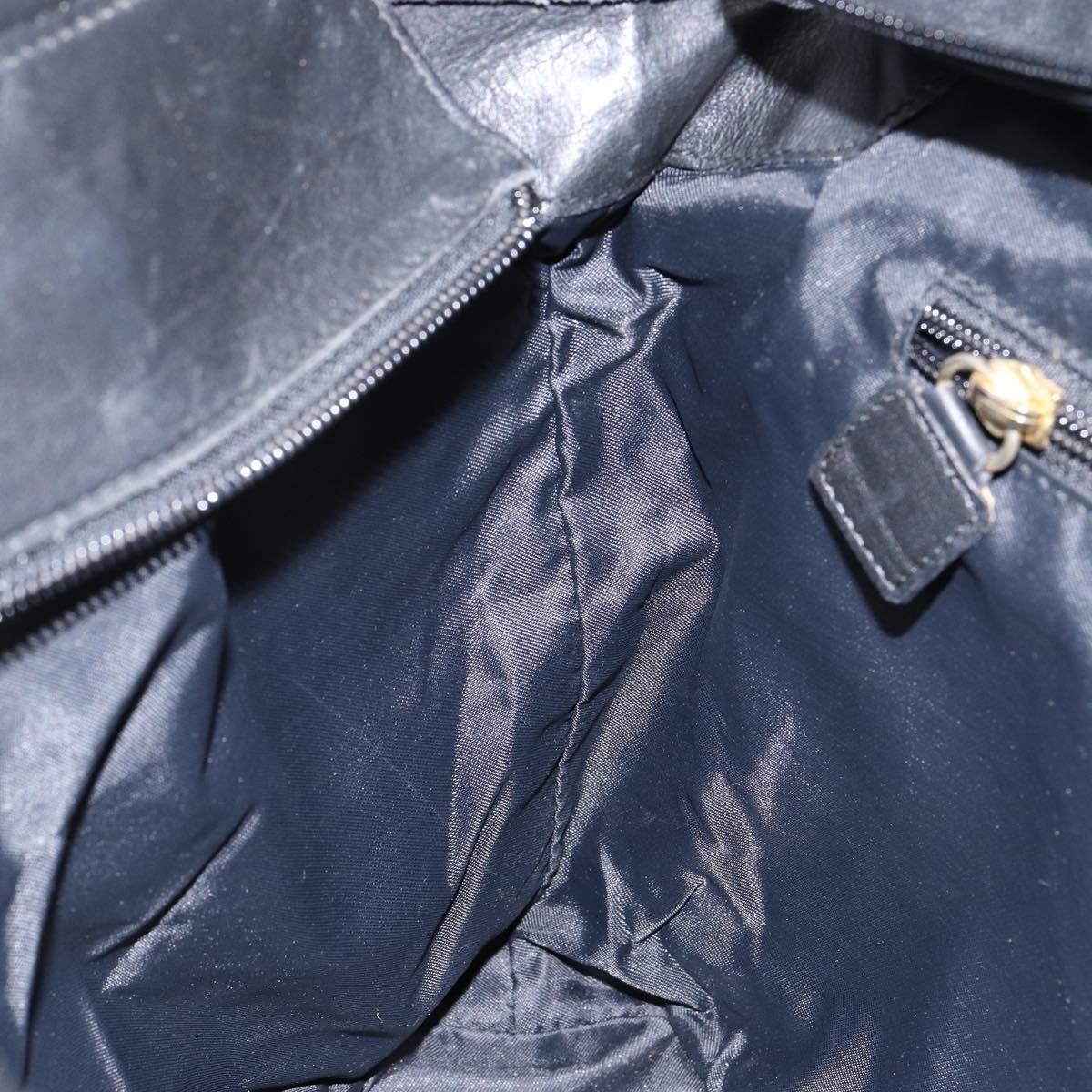 CELINE Tote Bag Nylon Leather Black Gold Auth ep11537