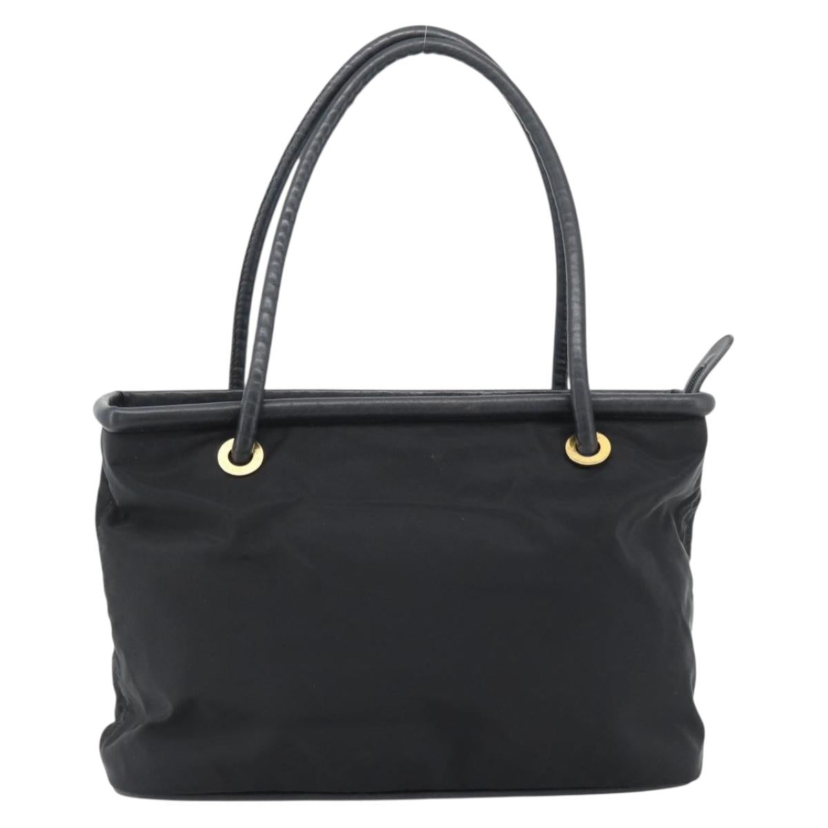 CELINE Tote Bag Nylon Leather Black Gold Auth ep11537