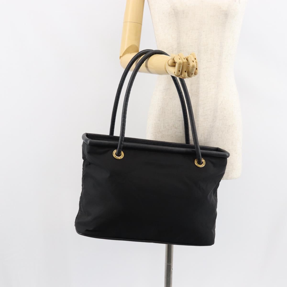 CELINE Tote Bag Nylon Leather Black Gold Auth ep11537
