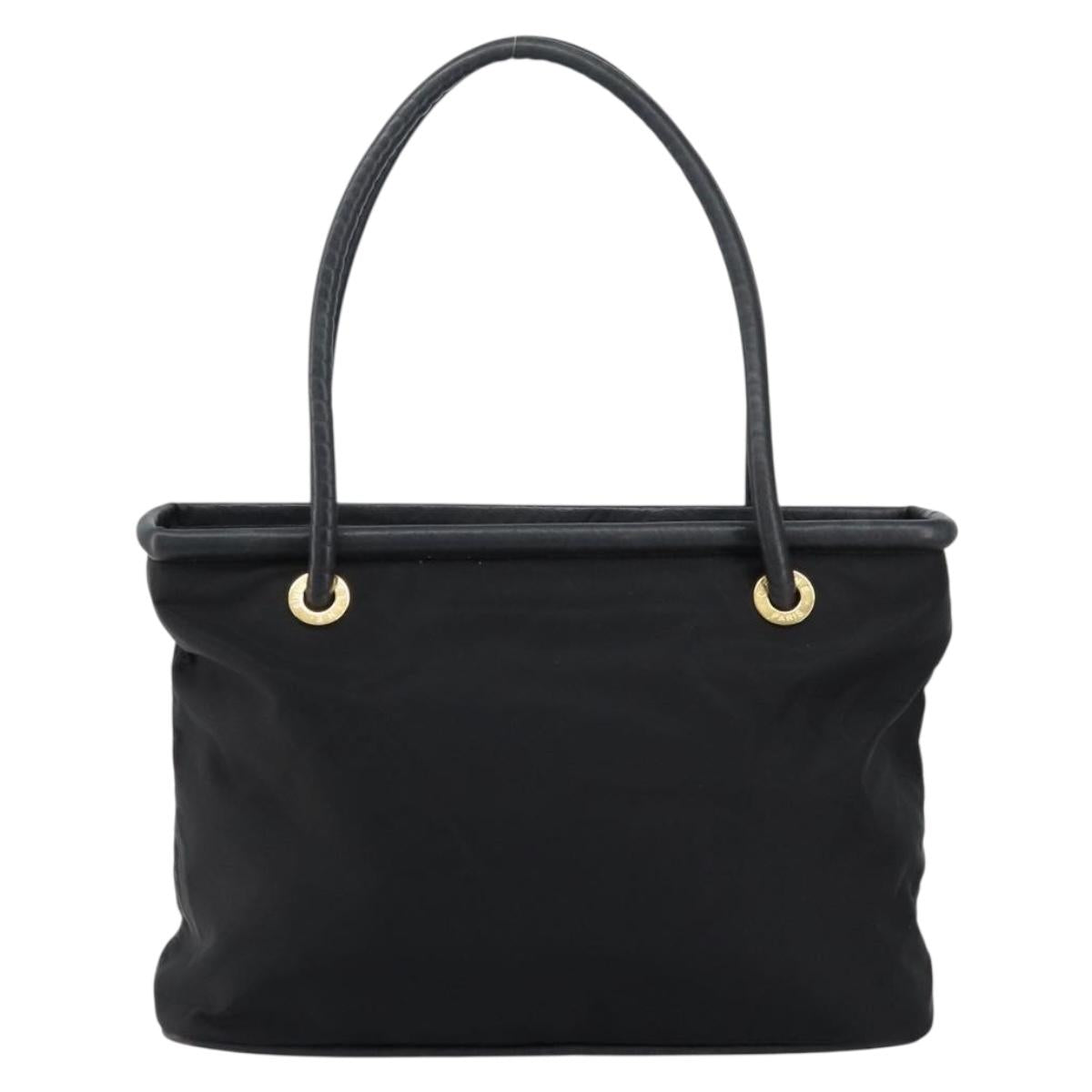 CELINE Tote Bag Nylon Leather Black Gold Auth ep11537