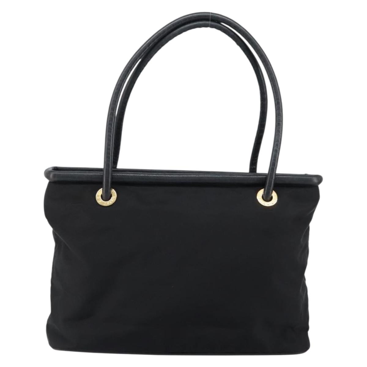 CELINE Tote Bag Nylon Leather Black Gold Auth ep11537