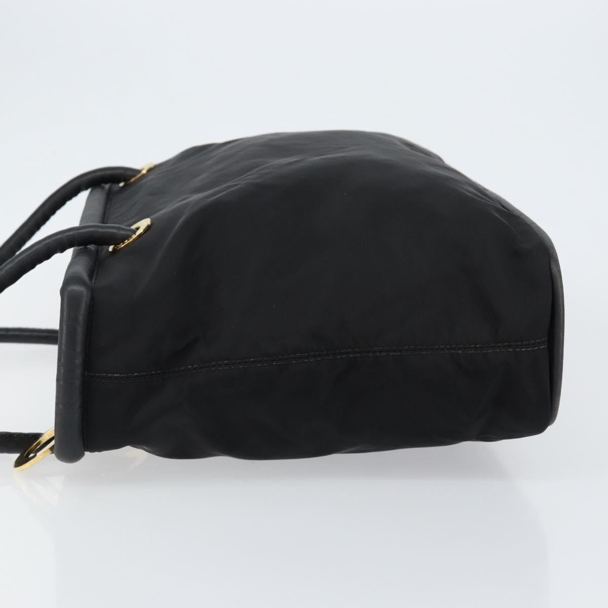 CELINE Tote Bag Nylon Leather Black Gold Auth ep11537