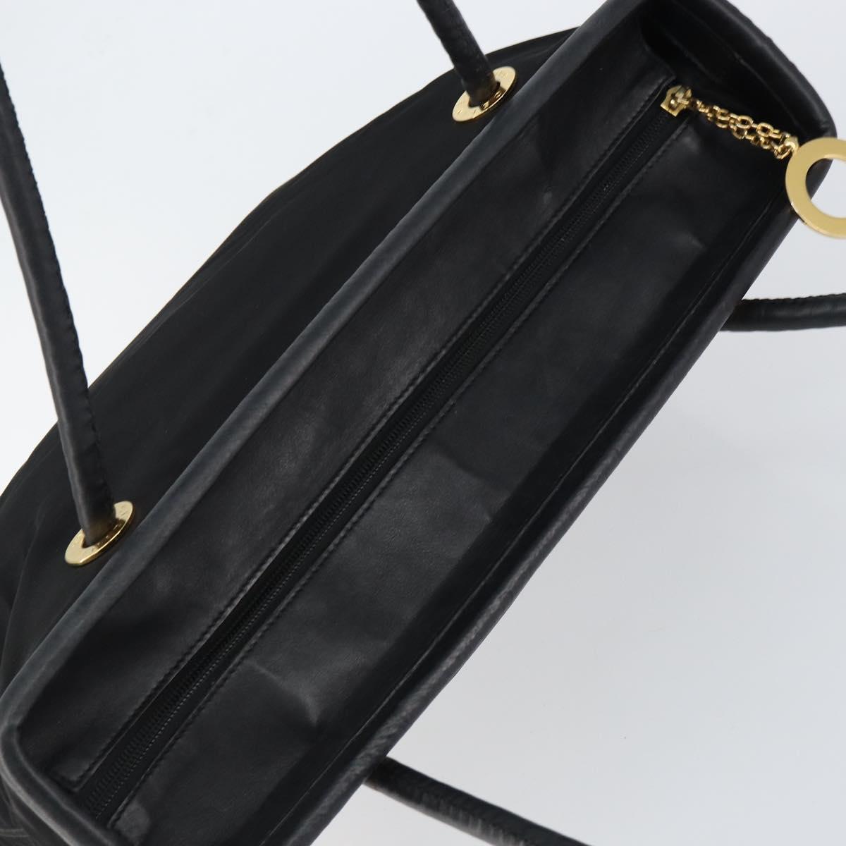 CELINE Tote Bag Nylon Leather Black Gold Auth ep11537