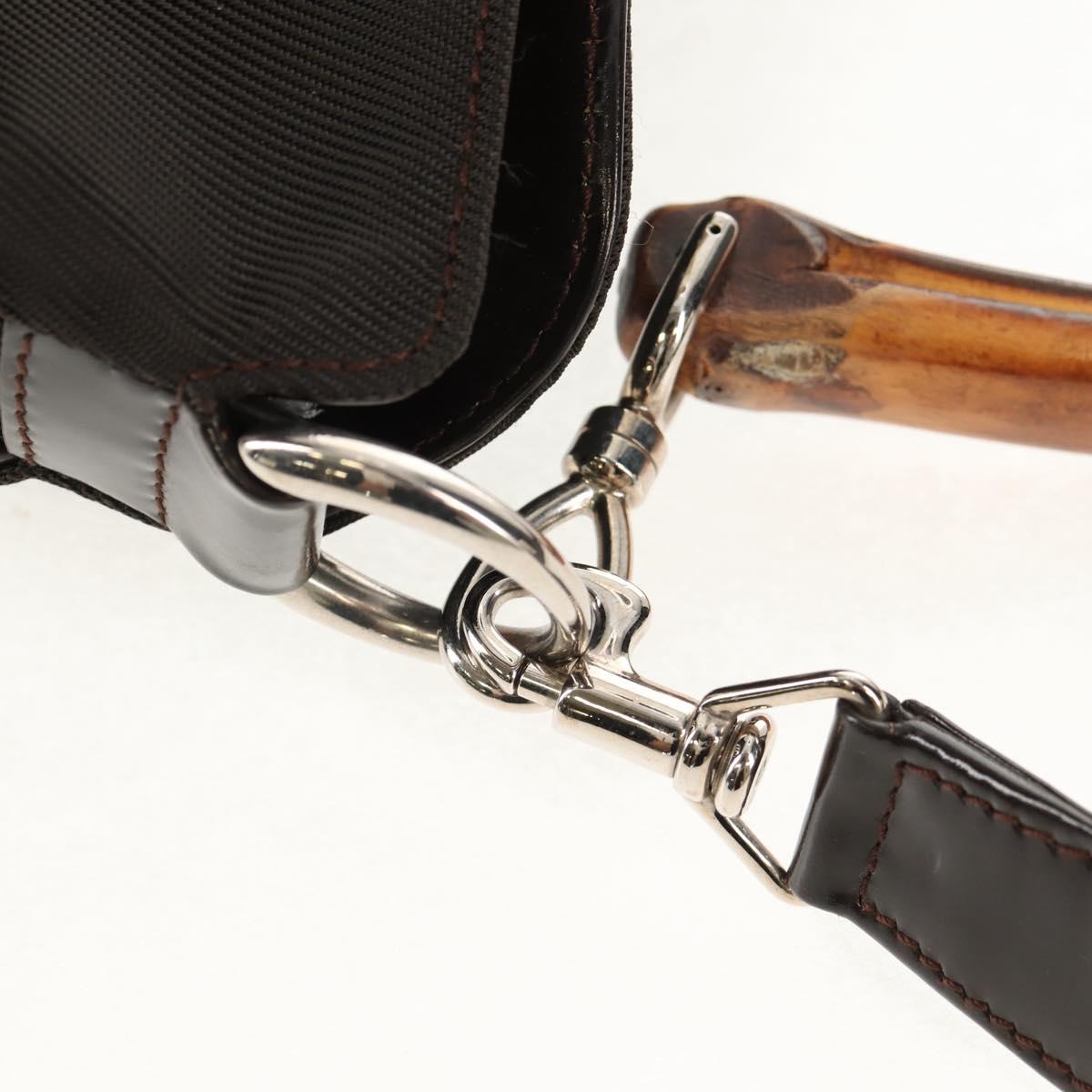 GUCCI Bamboo Hand Bag Nylon 2way Brown Silver 001 1577 Auth ep11538