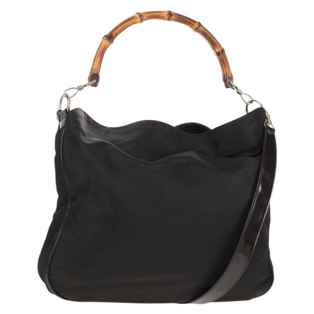 GUCCI Bamboo Hand Bag Nylon 2way Brown Silver 001 1577 Auth ep11538
