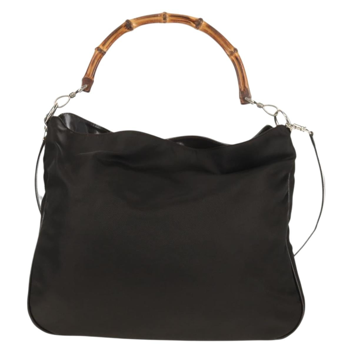 GUCCI Bamboo Hand Bag Nylon 2way Brown Silver 001 1577 Auth ep11538