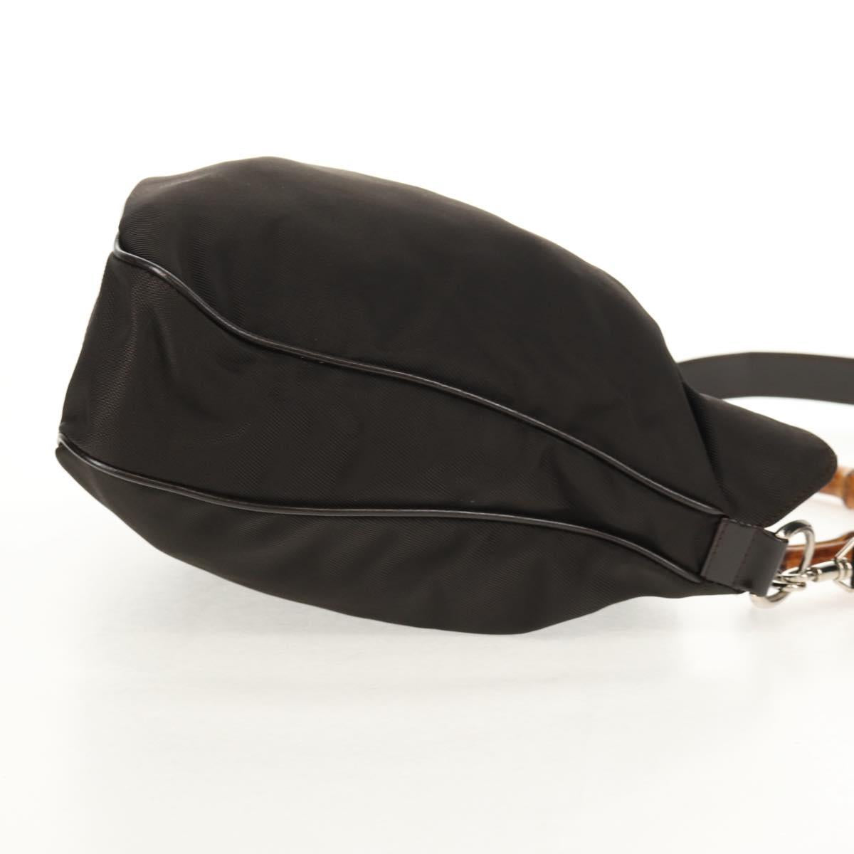 GUCCI Bamboo Hand Bag Nylon 2way Brown Silver 001 1577 Auth ep11538