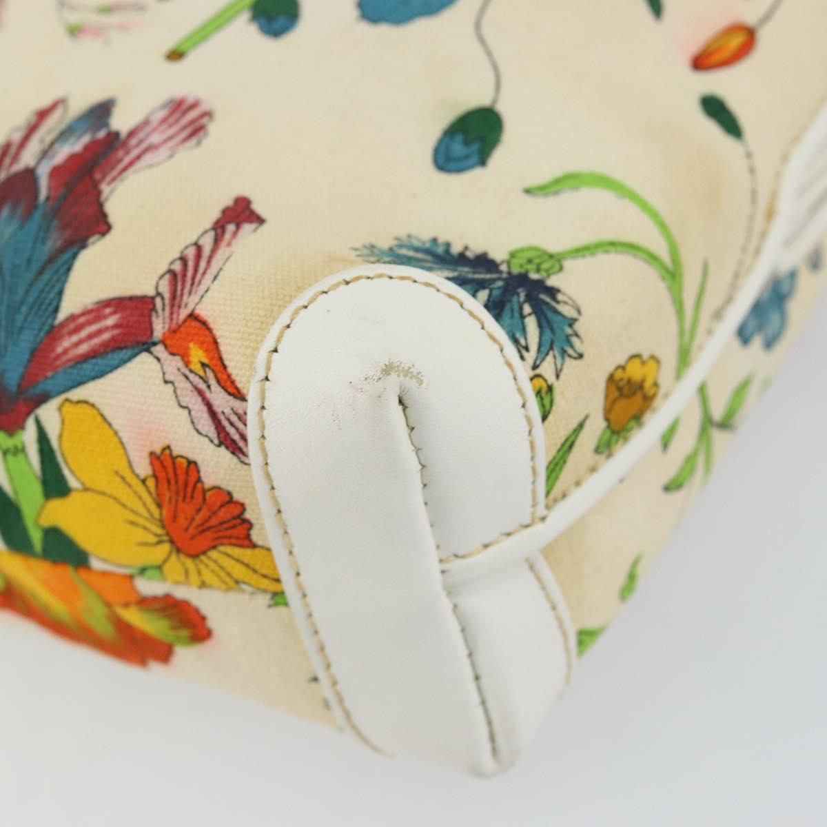 GUCCI Botanical Shoulder Bag Canvas Leather White Gold 007 115 1093 Auth ep11546