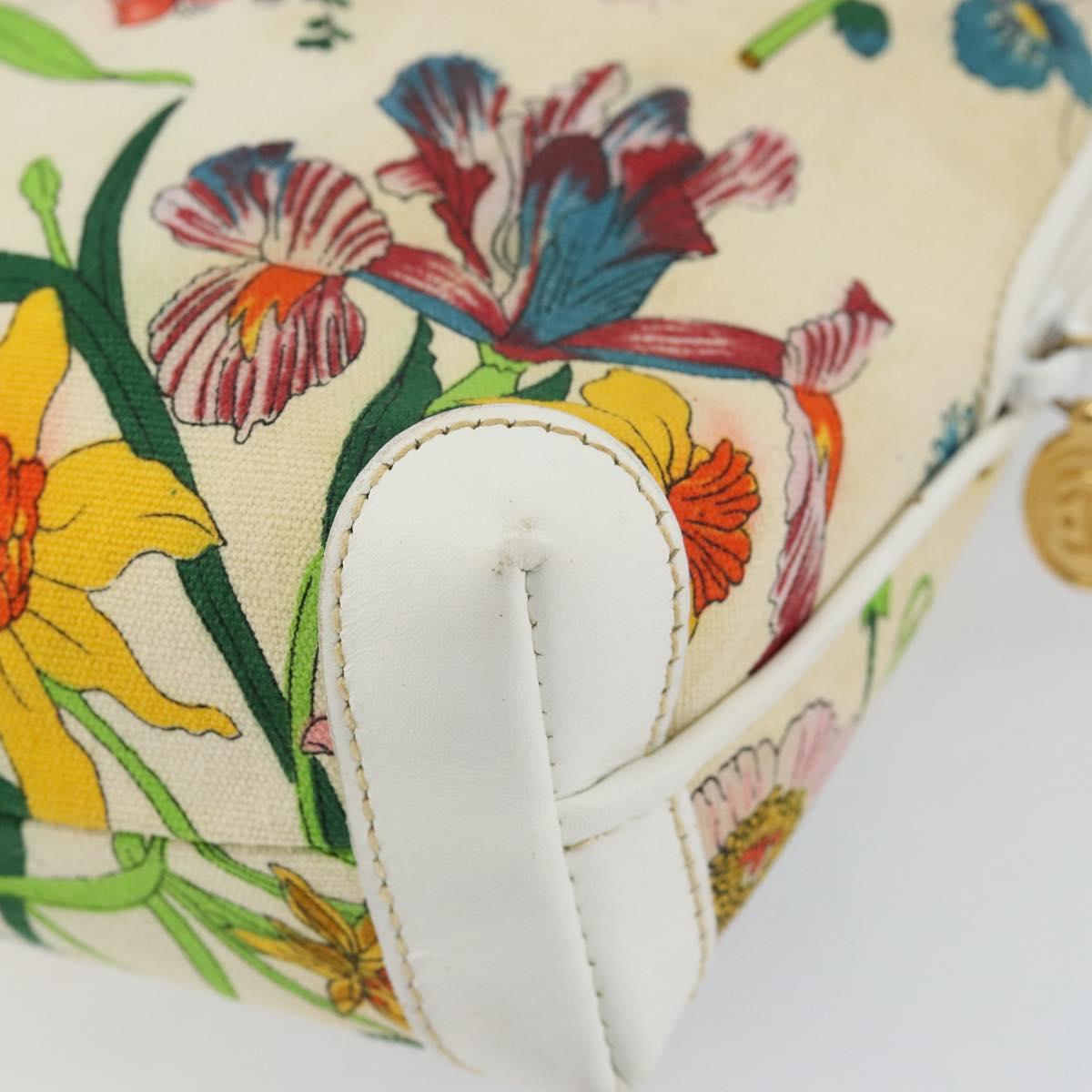 GUCCI Botanical Shoulder Bag Canvas Leather White Gold 007 115 1093 Auth ep11546