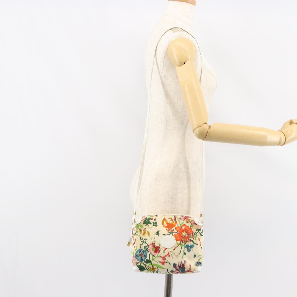 GUCCI Botanical Shoulder Bag Canvas Leather White Gold 007 115 1093 Auth ep11546