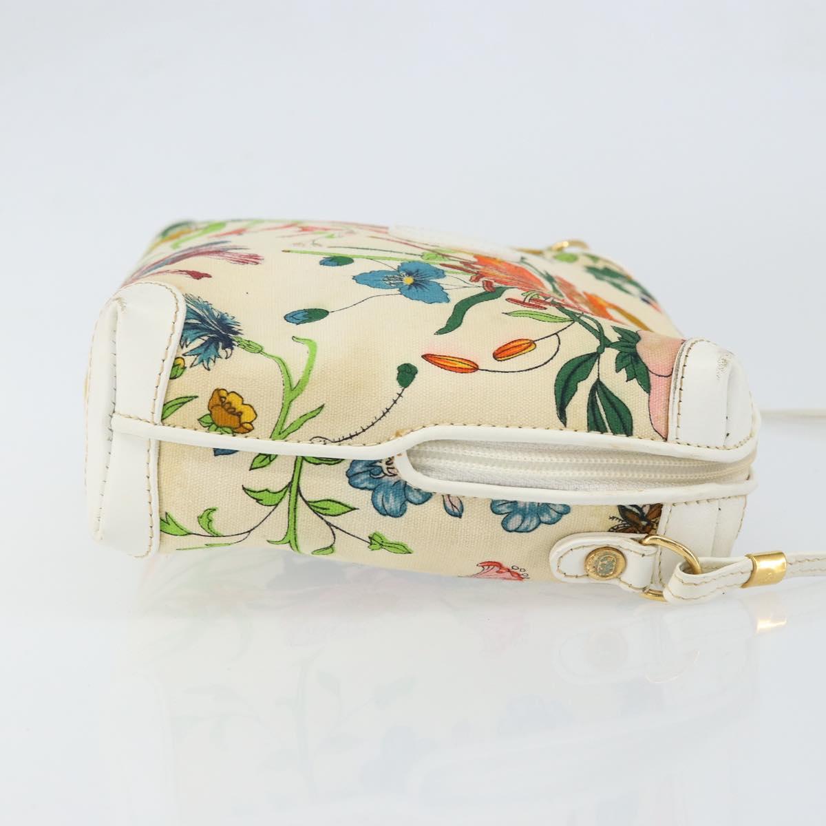 GUCCI Botanical Shoulder Bag Canvas Leather White Gold 007 115 1093 Auth ep11546