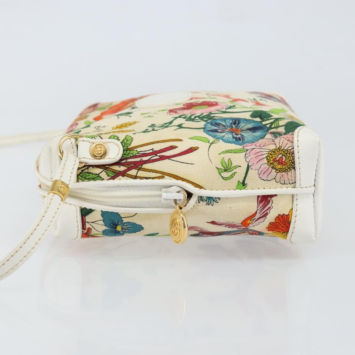 GUCCI Botanical Shoulder Bag Canvas Leather White Gold 007 115 1093 Auth ep11546