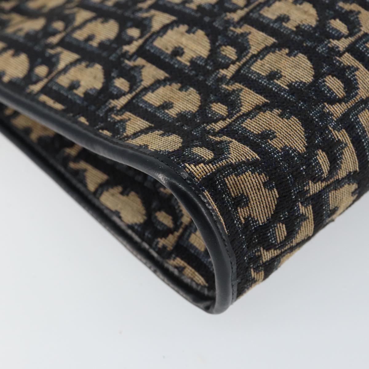 Christian Dior Trotter Canvas Shoulder Bag Navy Gold Auth ep11547