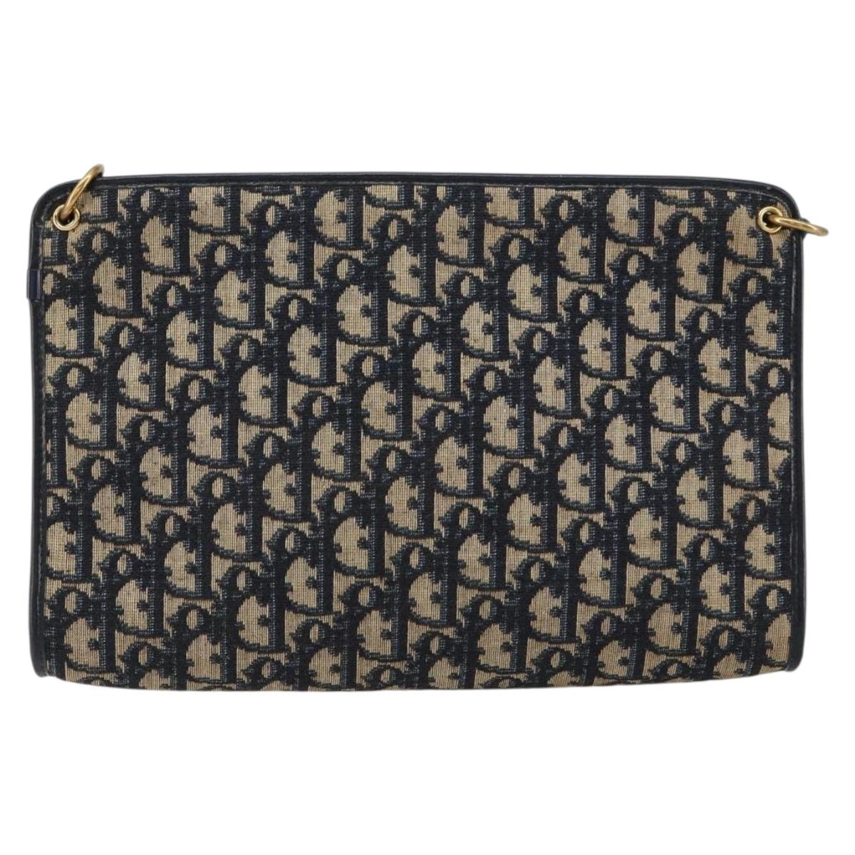 Christian Dior Trotter Canvas Shoulder Bag Navy Gold Auth ep11547