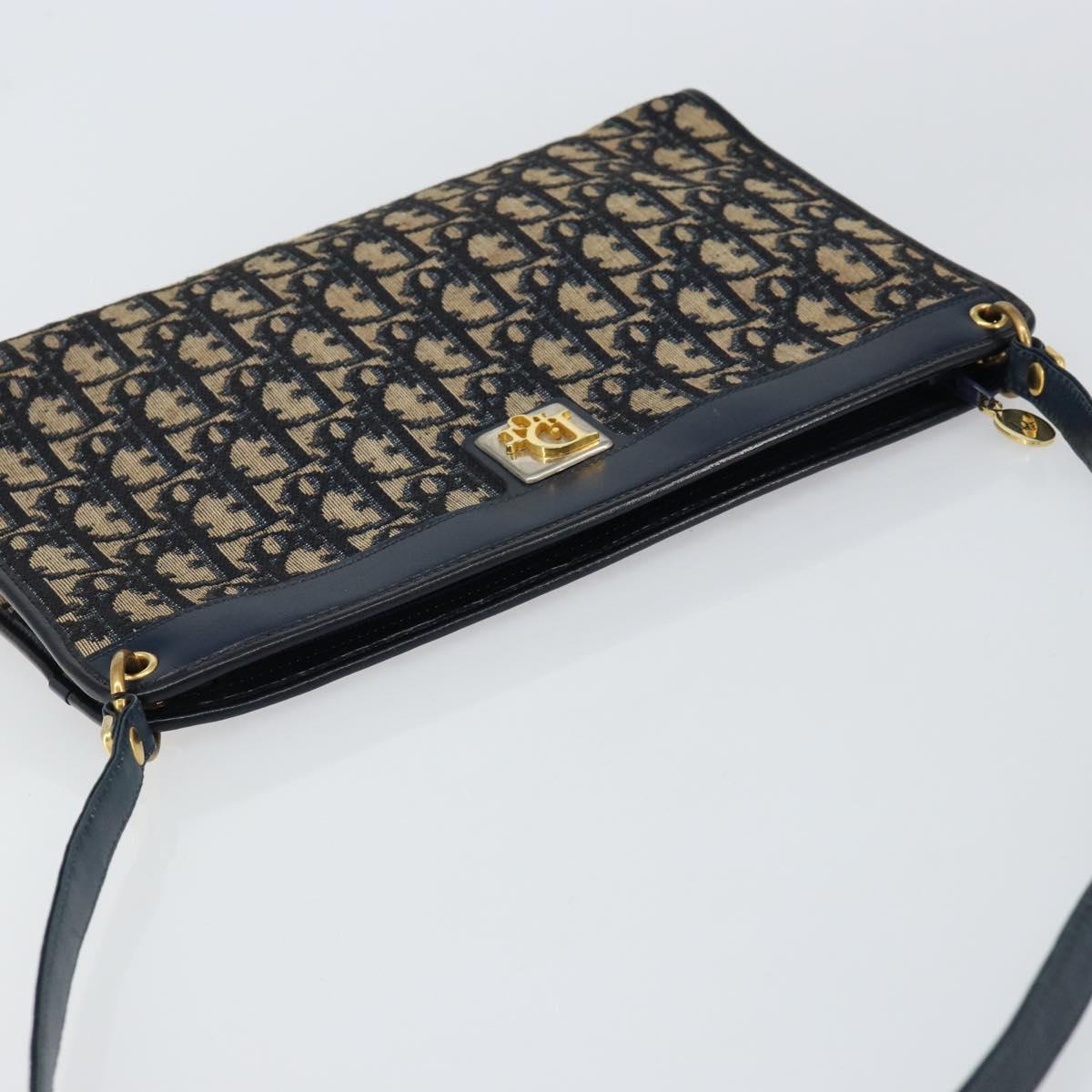 Christian Dior Trotter Canvas Shoulder Bag Navy Gold Auth ep11547