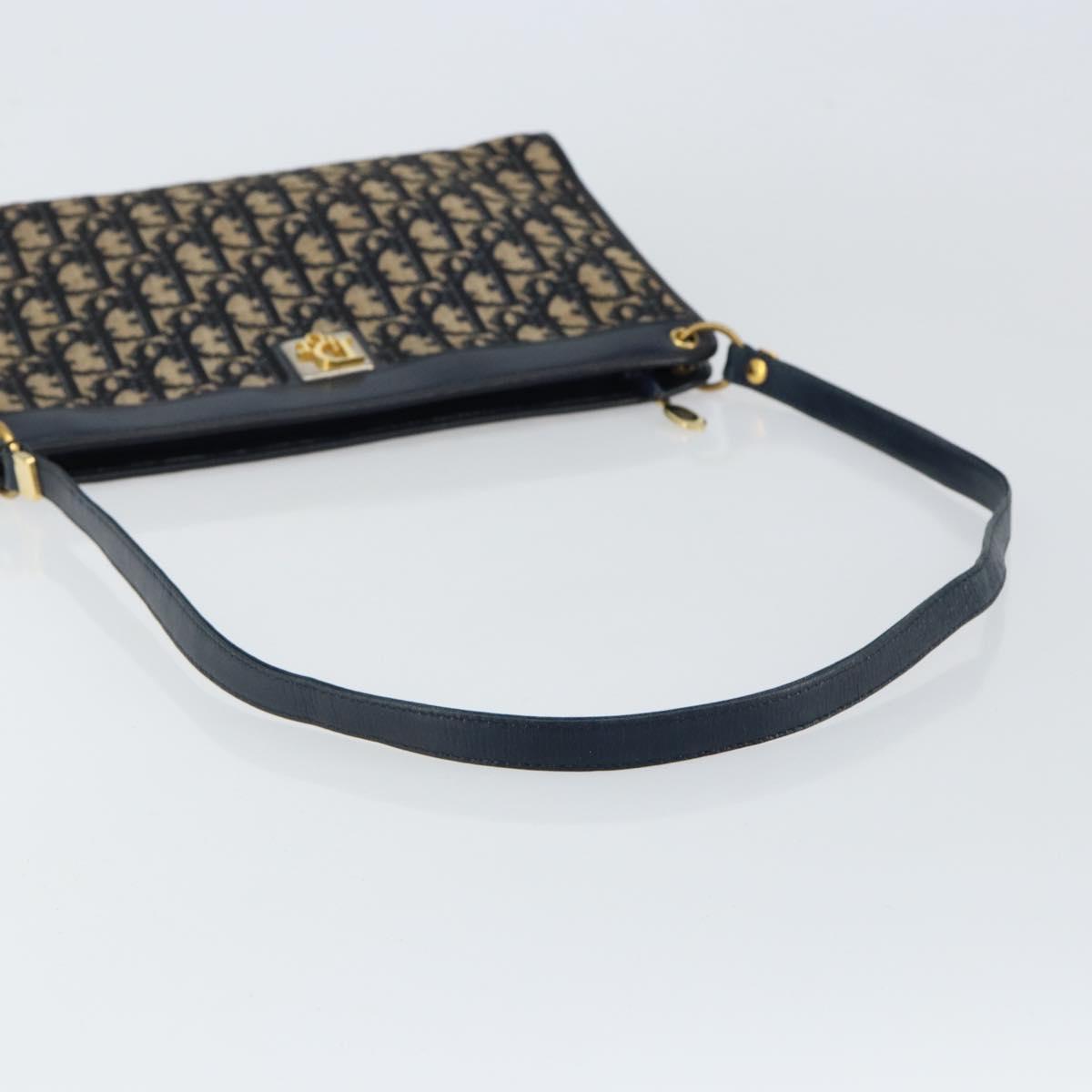Christian Dior Trotter Canvas Shoulder Bag Navy Gold Auth ep11547