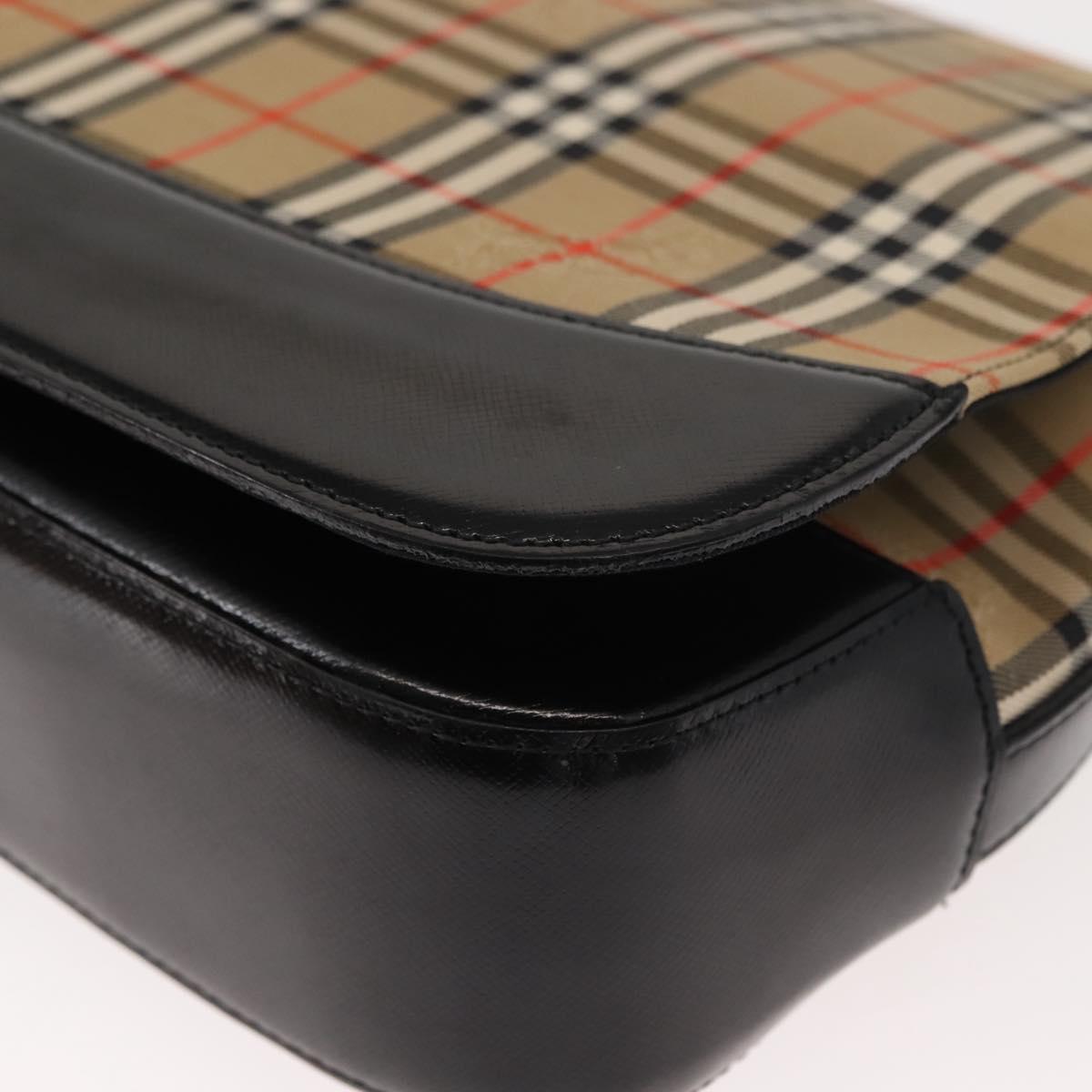 Burberrys Nova Check Shoulder Bag Canvas Leather Beige Black gold Auth ep11549