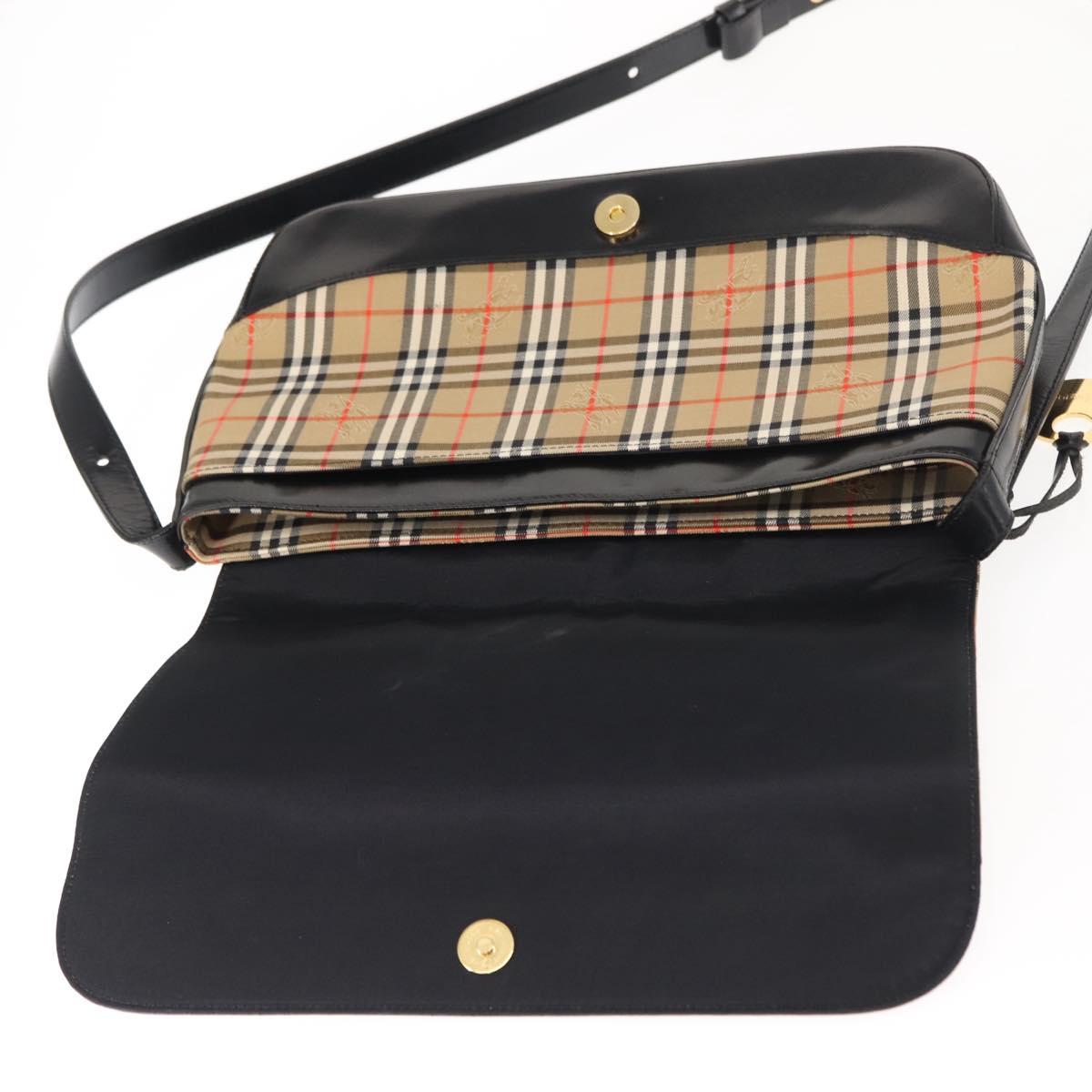 Burberrys Nova Check Shoulder Bag Canvas Leather Beige Black gold Auth ep11549