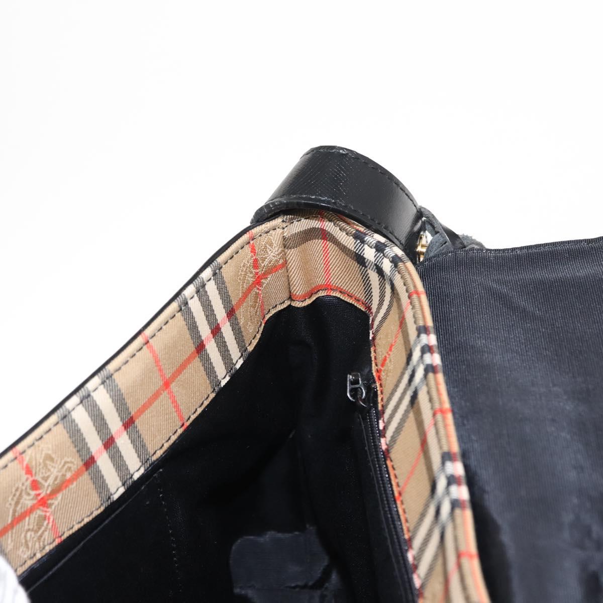Burberrys Nova Check Shoulder Bag Canvas Leather Beige Black gold Auth ep11549