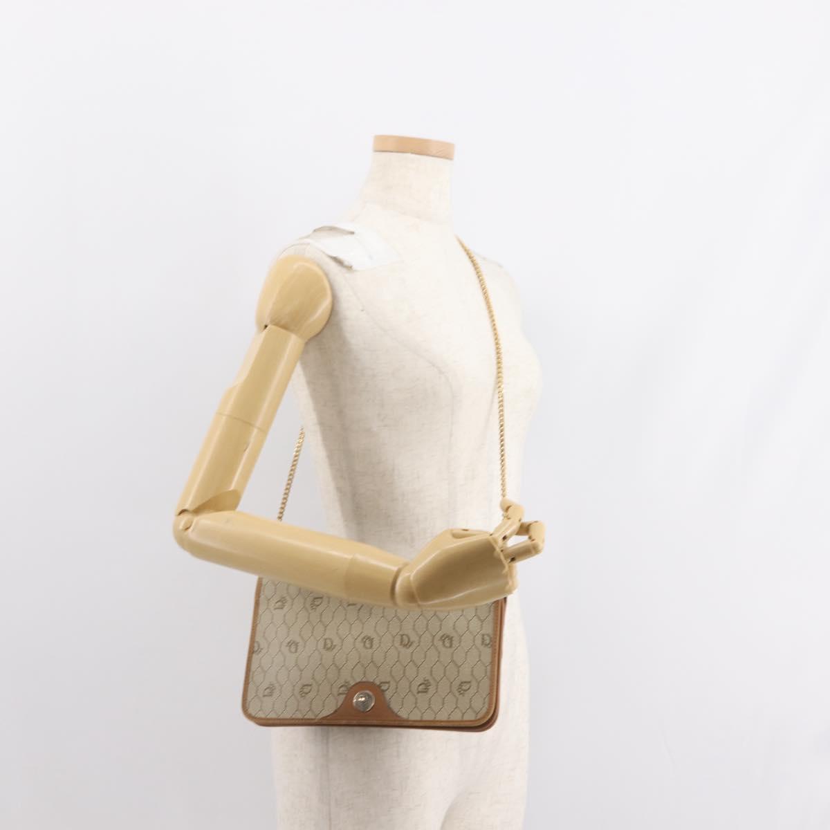 Christian Dior Honeycomb Canvas Chain Shoulder Bag PVC Beige Gold Auth ep11552
