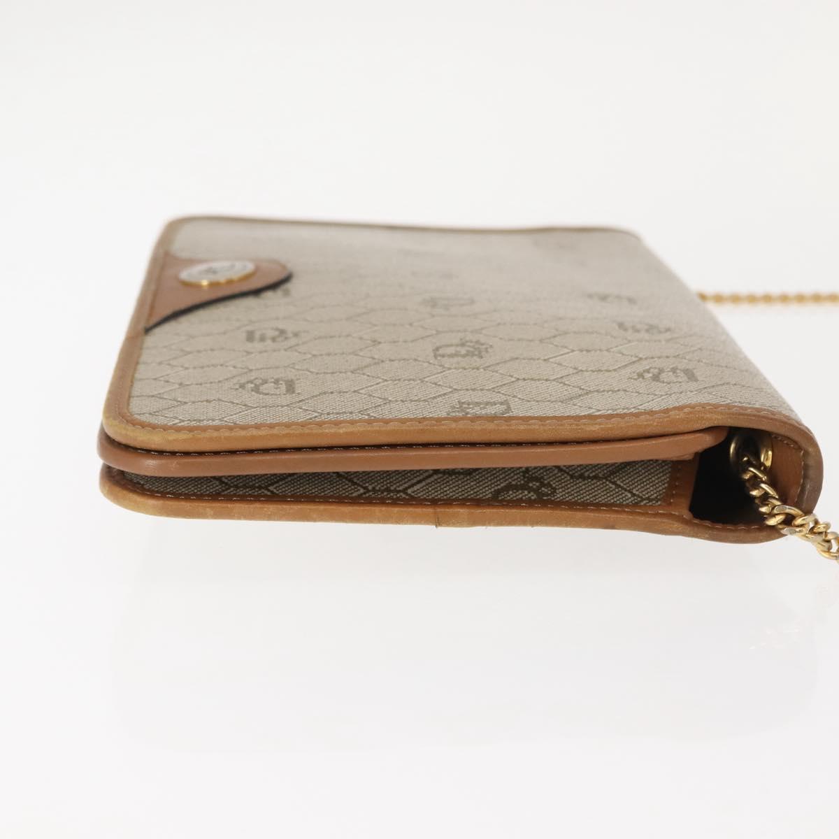 Christian Dior Honeycomb Canvas Chain Shoulder Bag PVC Beige Gold Auth ep11552