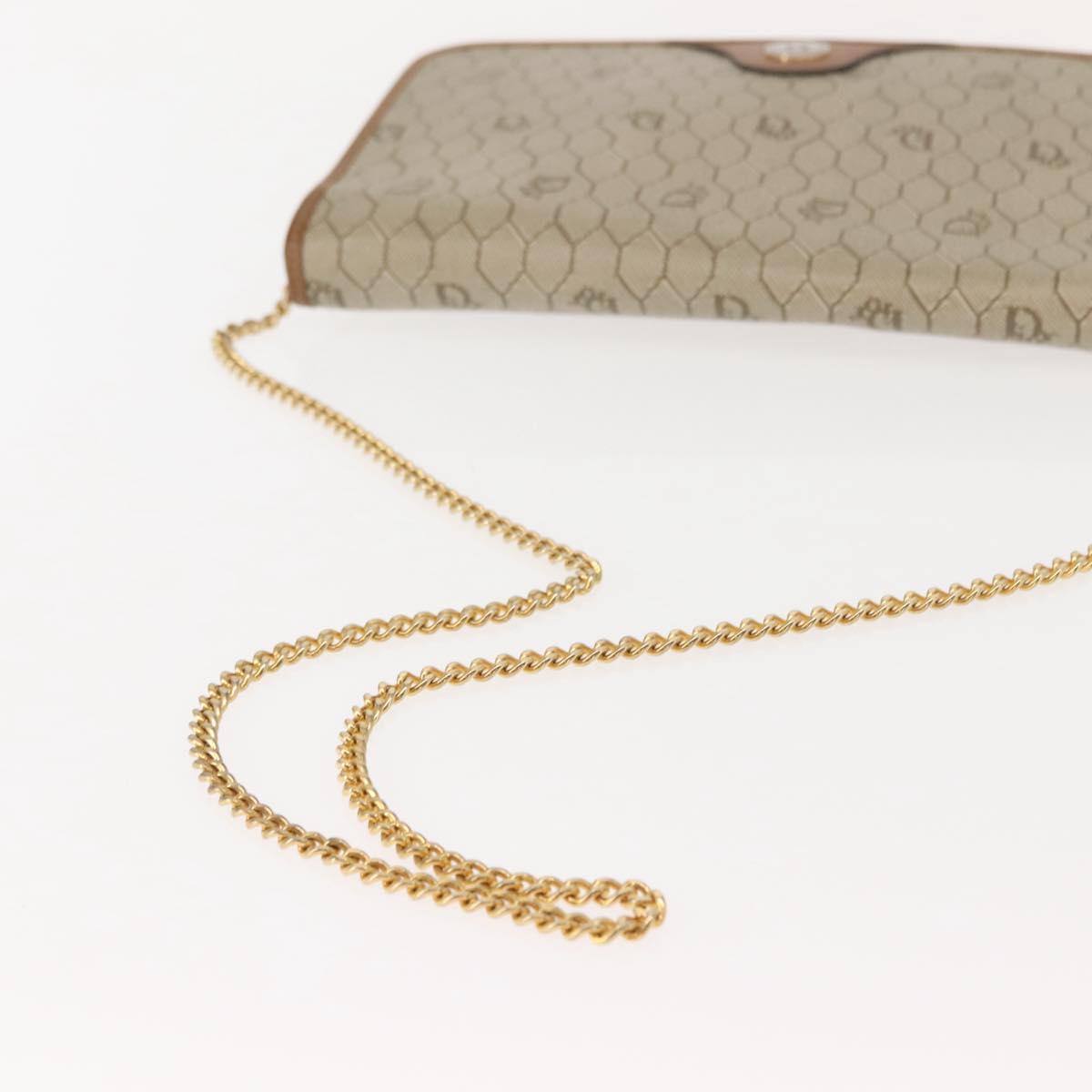 Christian Dior Honeycomb Canvas Chain Shoulder Bag PVC Beige Gold Auth ep11552