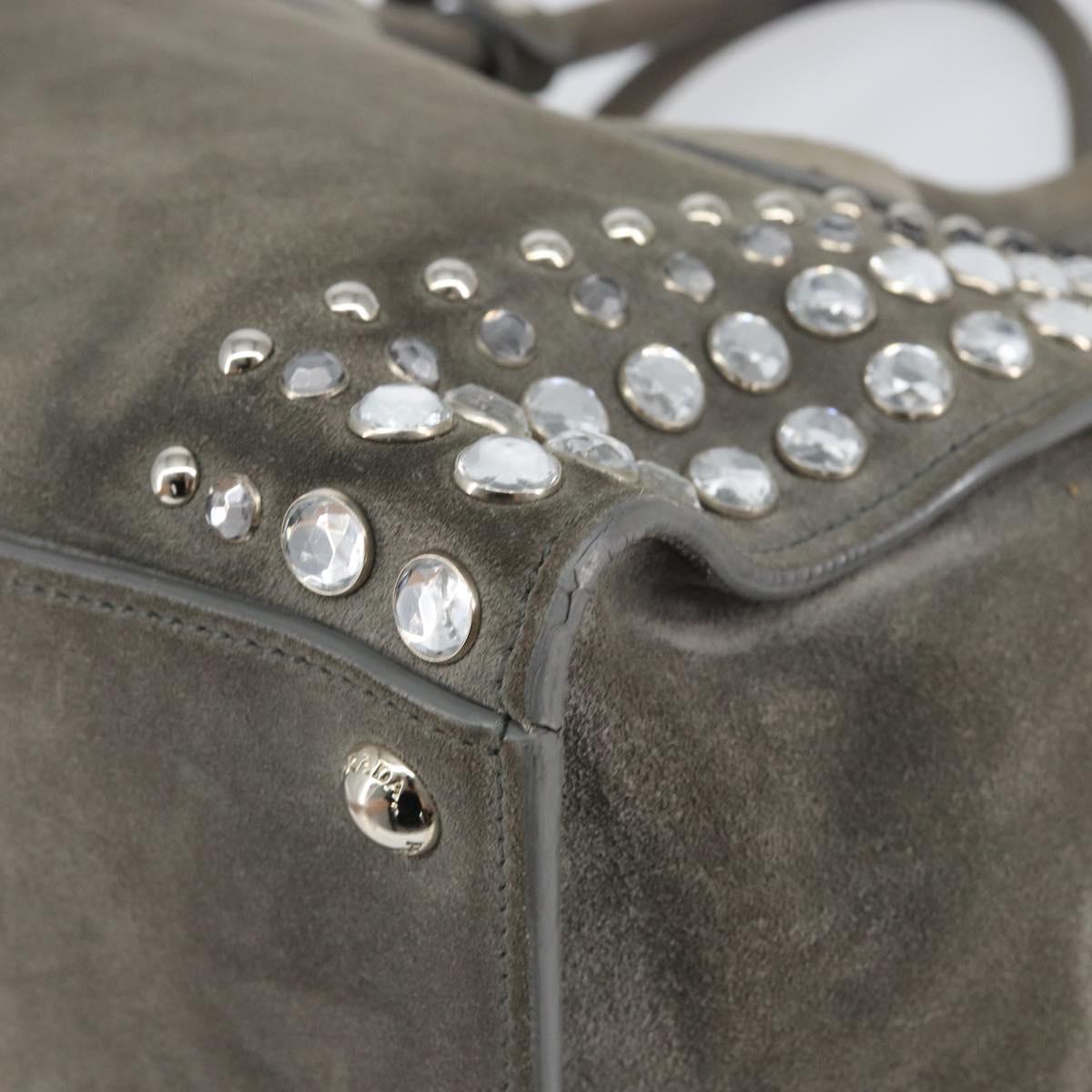PRADA Studs Hand Bag Suede 2way Gray Silver Auth ep11562