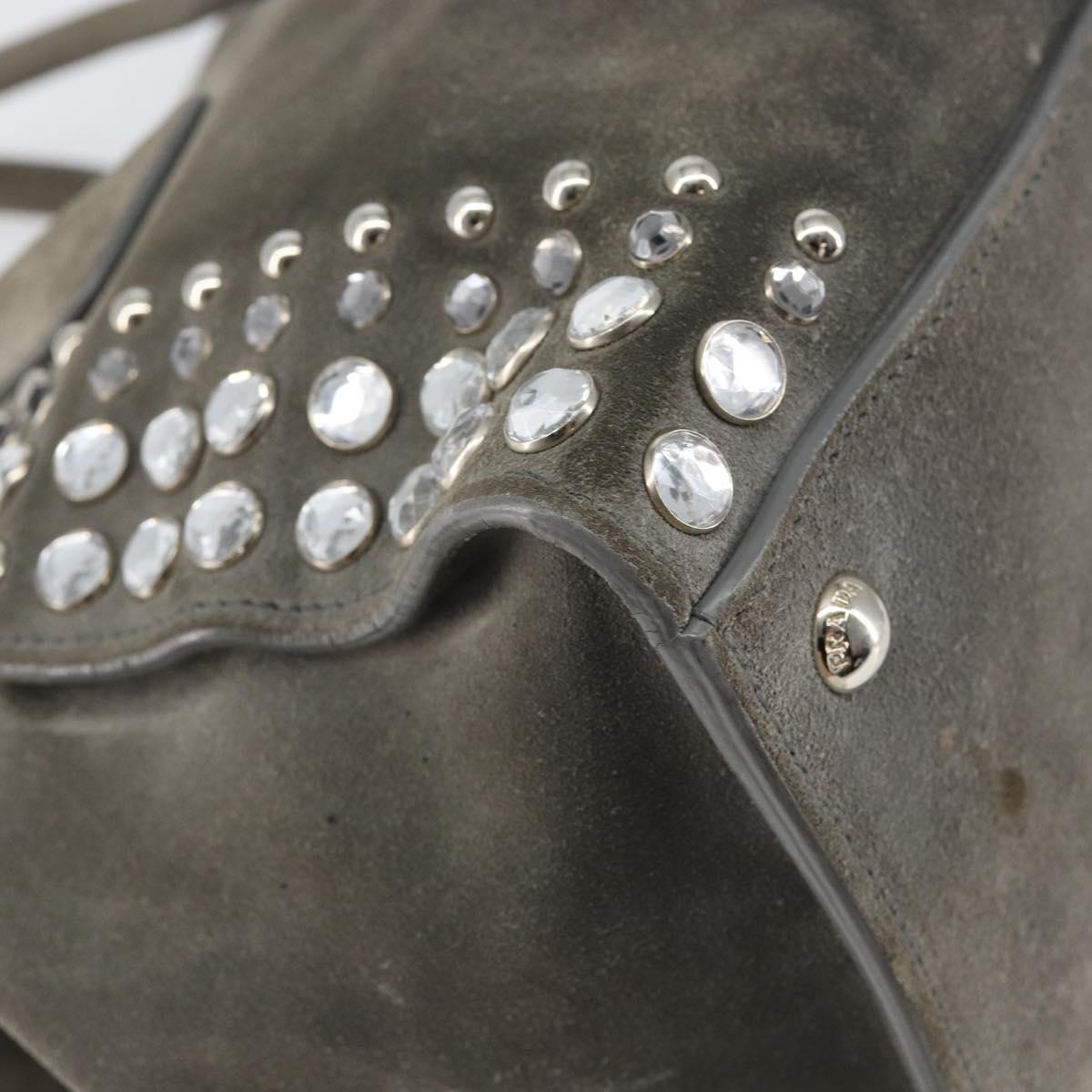 PRADA Studs Hand Bag Suede 2way Gray Silver Auth ep11562