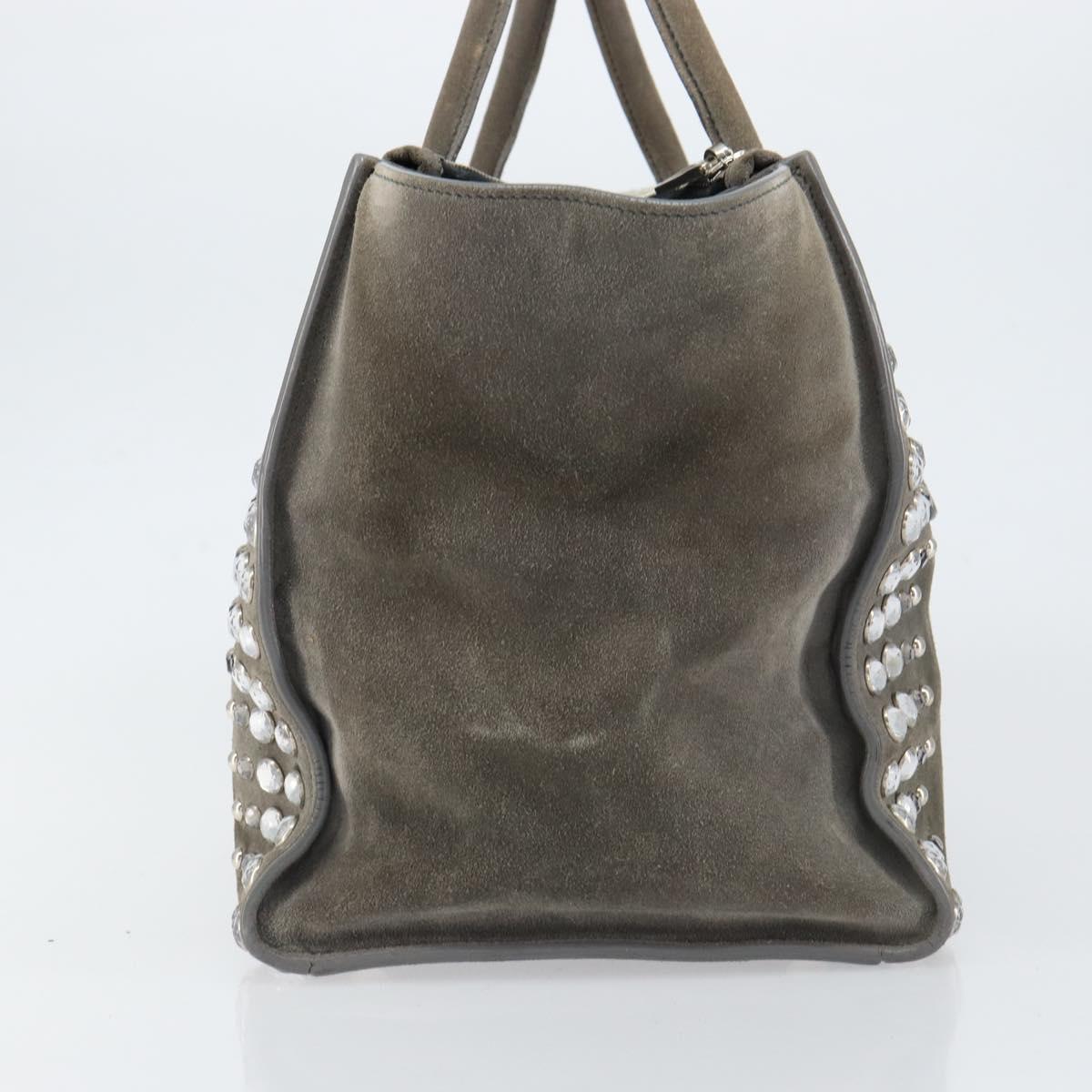 PRADA Studs Hand Bag Suede 2way Gray Silver Auth ep11562