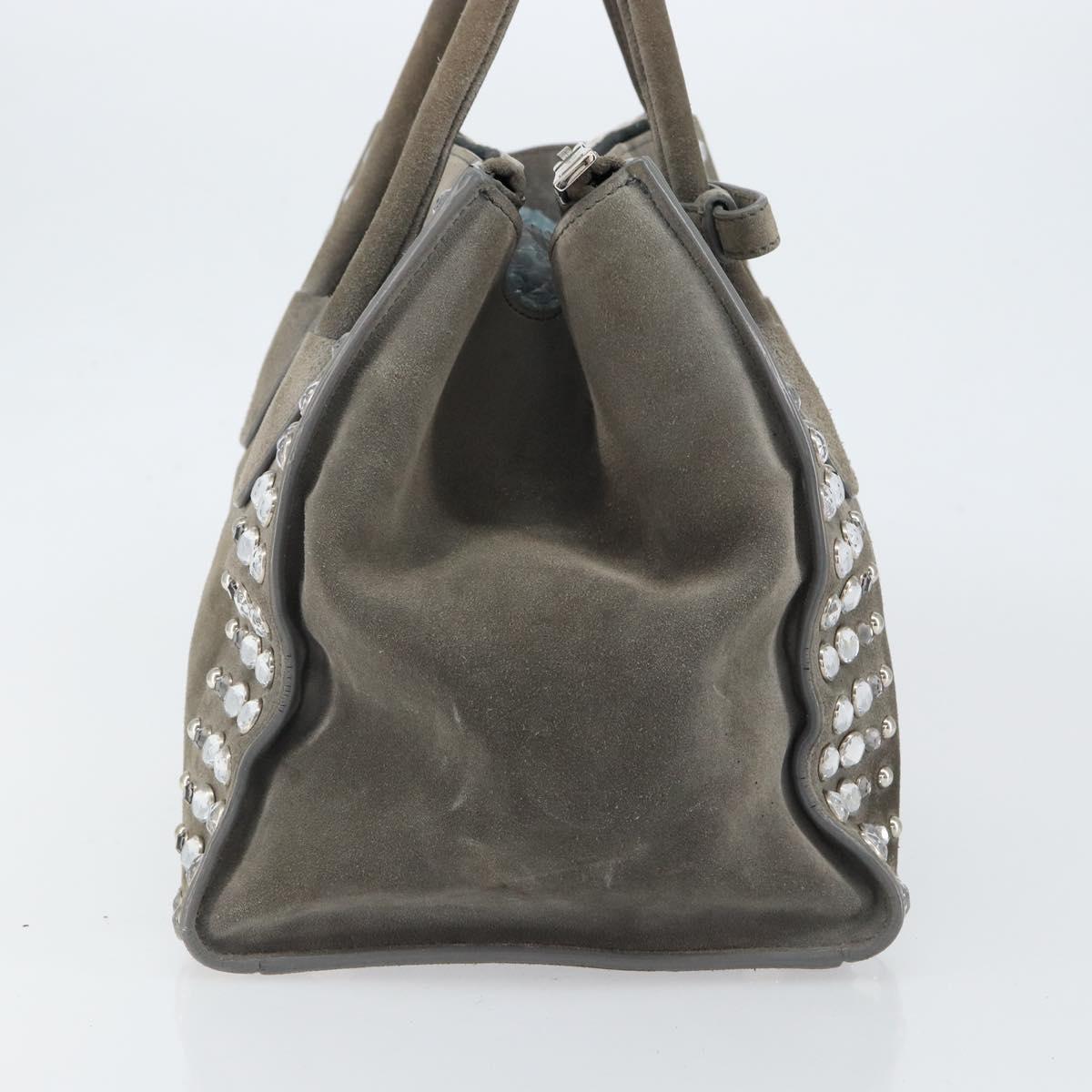 PRADA Studs Hand Bag Suede 2way Gray Silver Auth ep11562