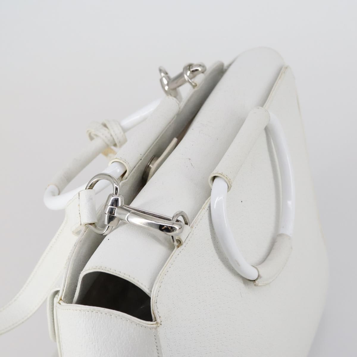 GUCCI Hand Bag Leather 2way White Silver 000 2058 0307 5 Auth ep11566