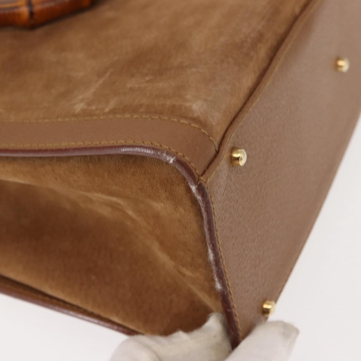GUCCI Bamboo Hand Bag Suede Leather Beige Gold 002 123 0260 Auth ep11567