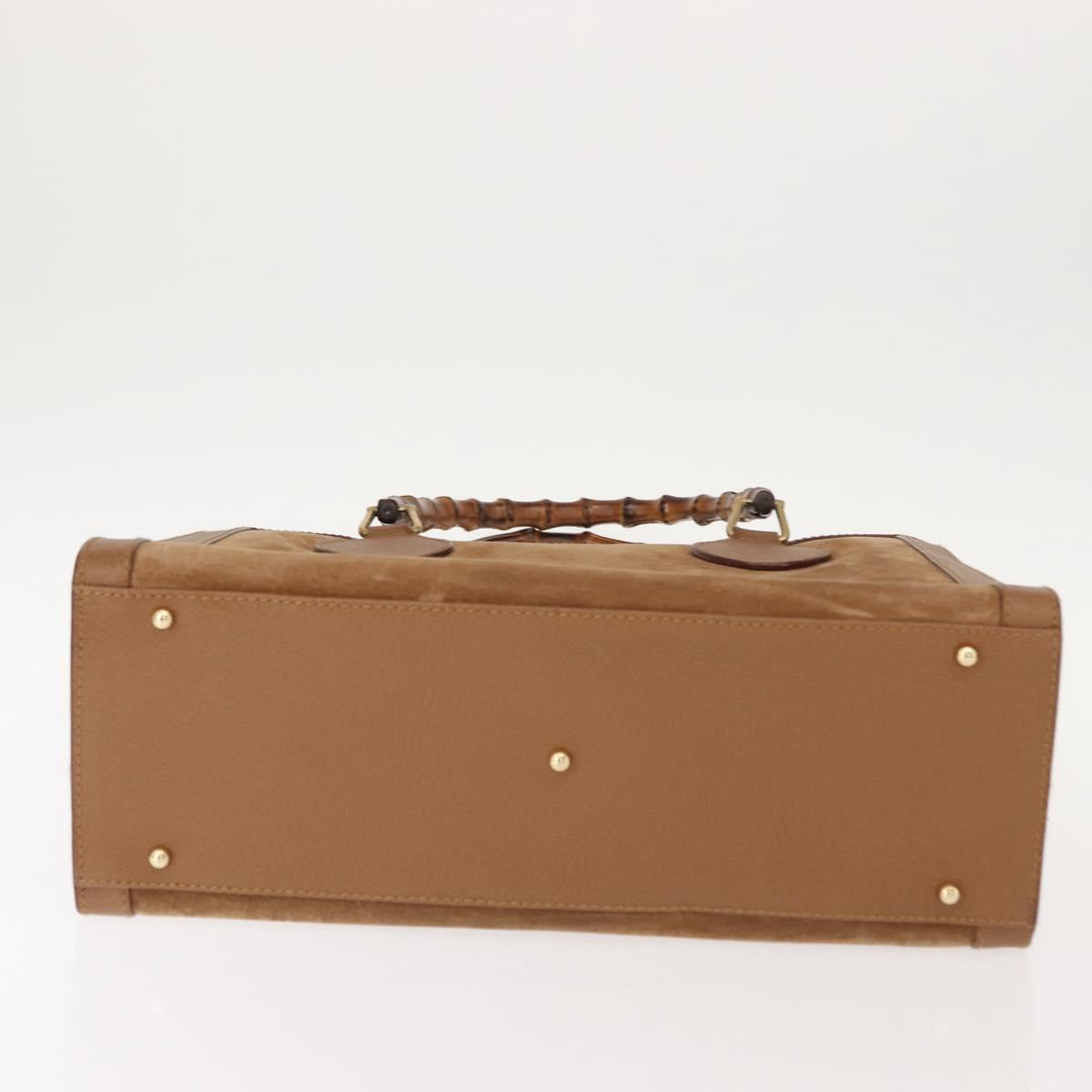 GUCCI Bamboo Hand Bag Suede Leather Beige Gold 002 123 0260 Auth ep11567