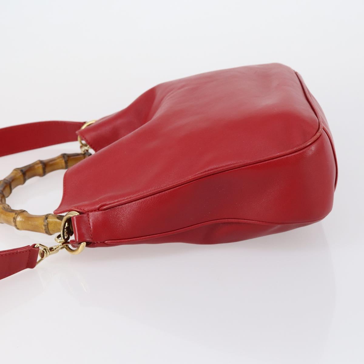 GUCCI Bamboo Hand Bag Leather 2way Red Gold Auth ep11568