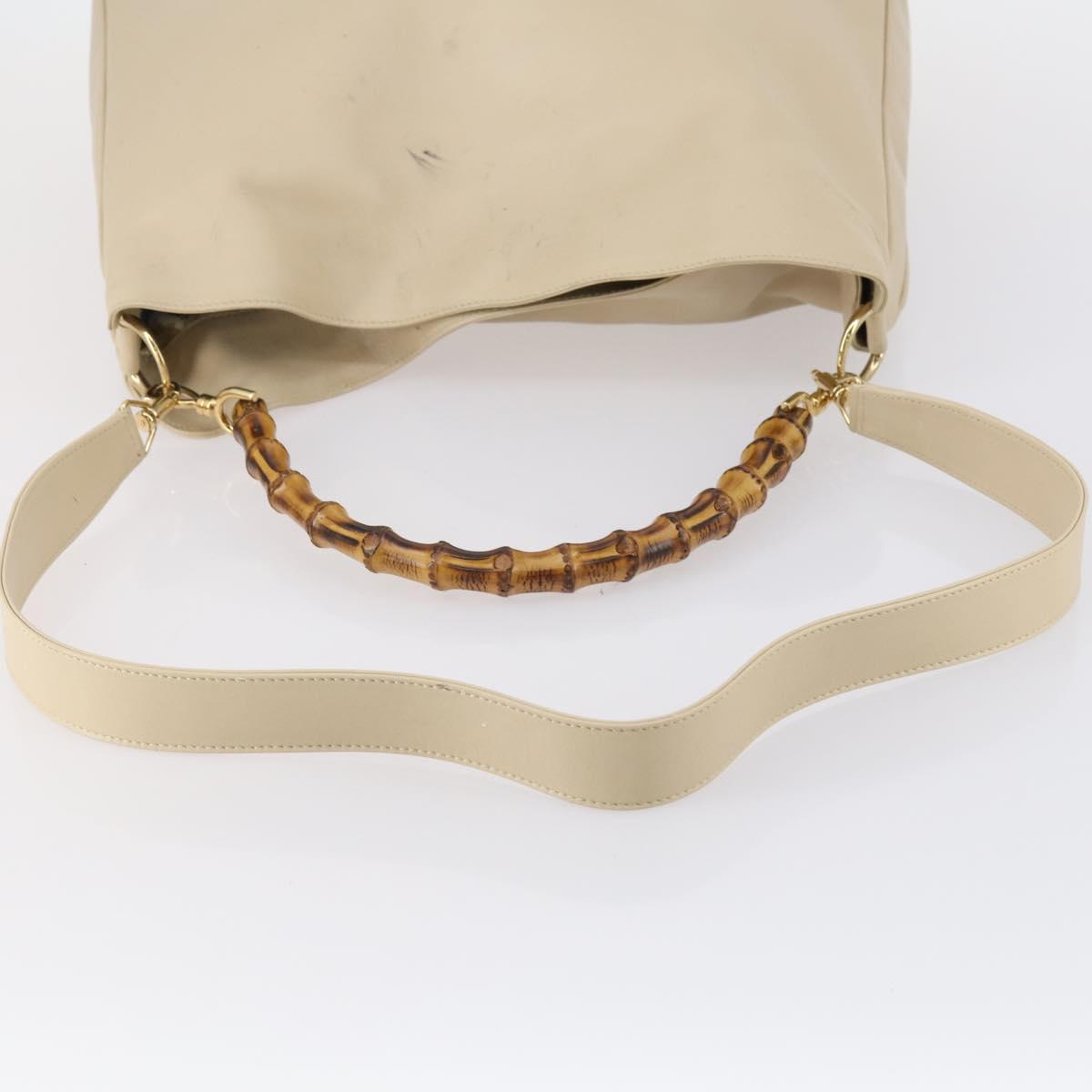 GUCCI Bamboo Hand Bag Leather 2way Beige Gold 001 2113 1577 Auth ep11569