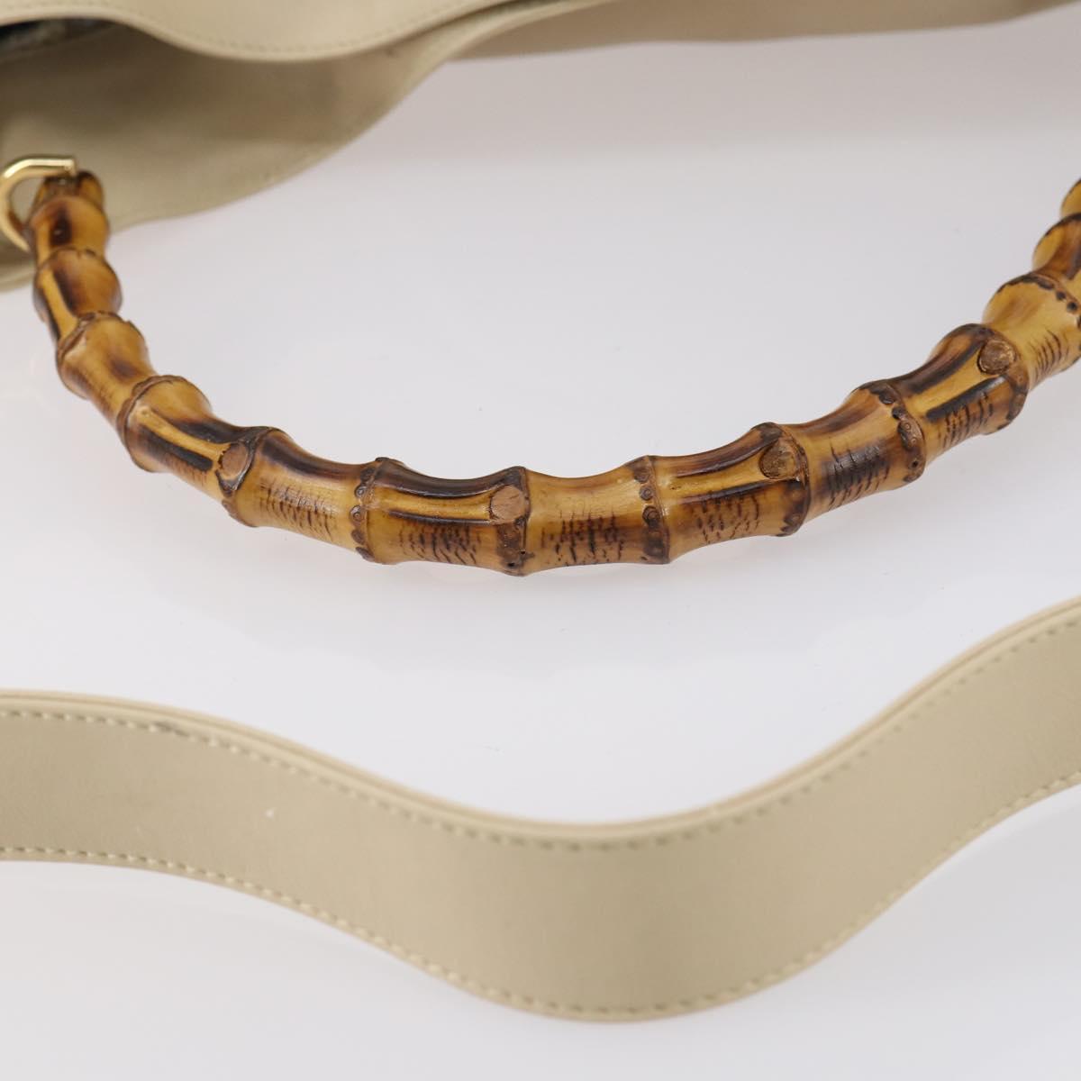 GUCCI Bamboo Hand Bag Leather 2way Beige Gold 001 2113 1577 Auth ep11569