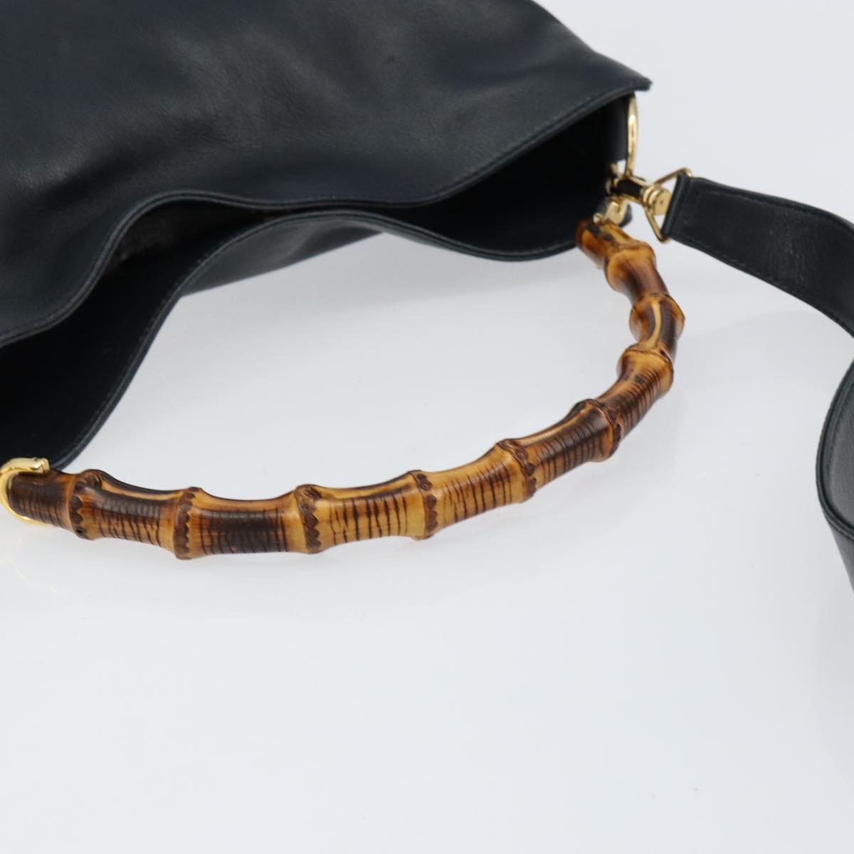 GUCCI Bamboo Hand Bag Leather 2way Navy Gold 001 1705 1638 Auth ep11570