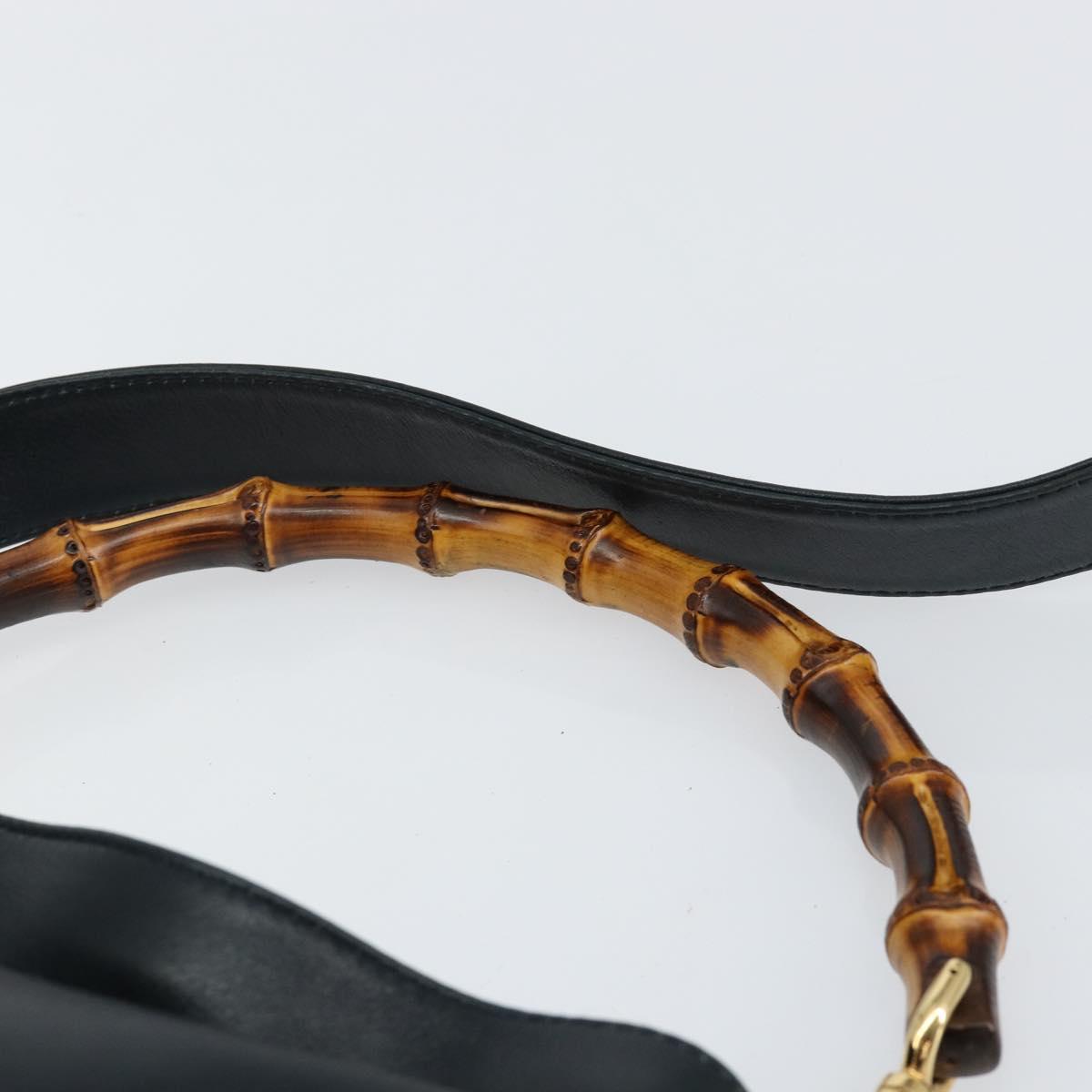 GUCCI Bamboo Hand Bag Leather 2way Navy Gold 001 1705 1638 Auth ep11570