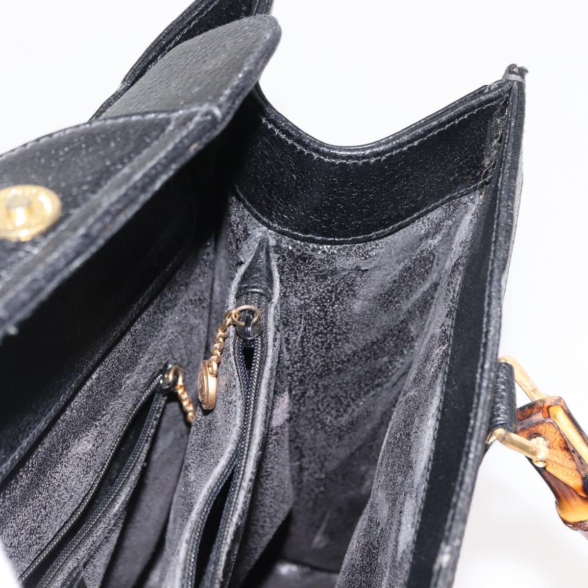 GUCCI Bamboo Hand Bag Leather Black Gold 002 1186 0260 Auth ep11571