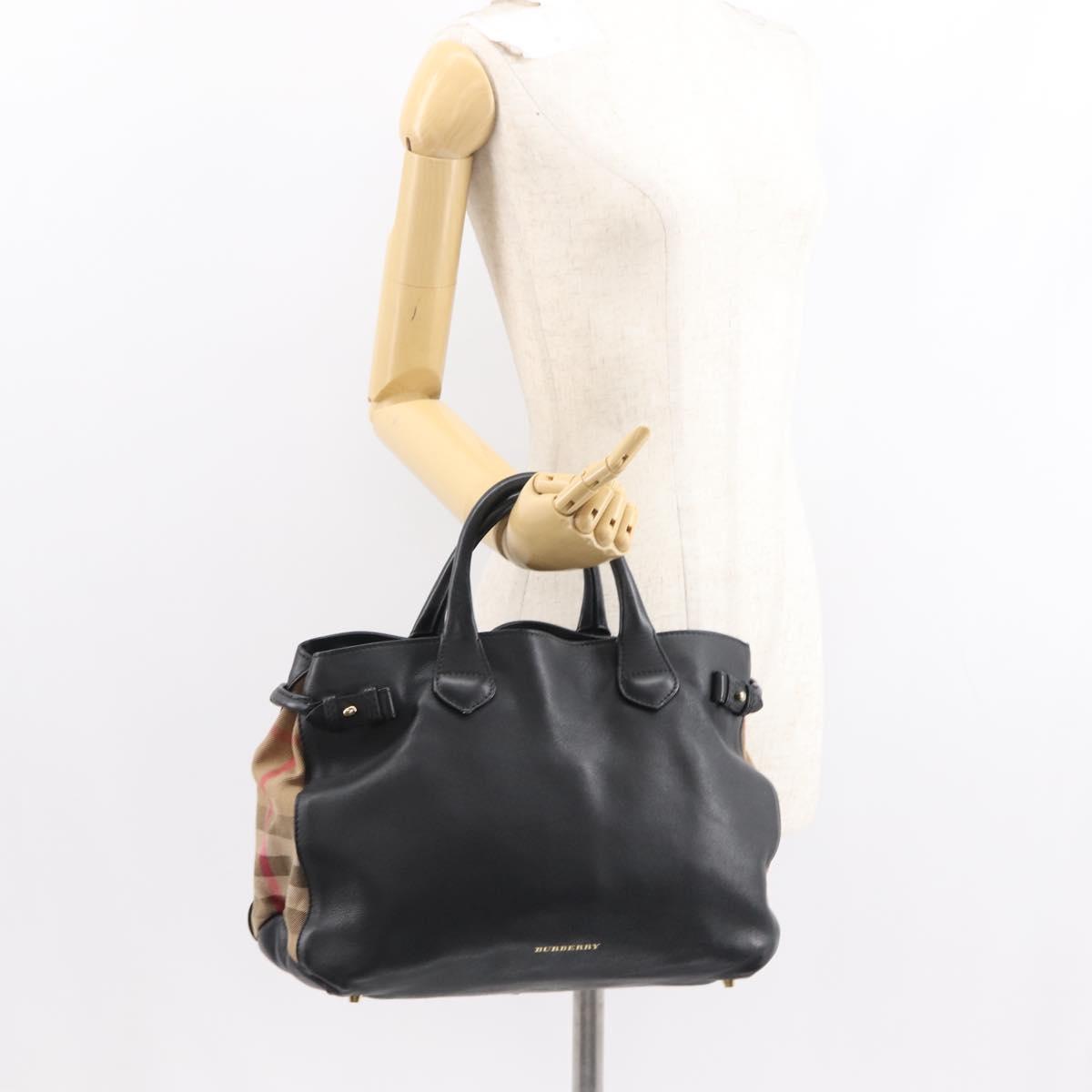 BURBERRY Hand Bag Leather Black Gold Auth ep11574