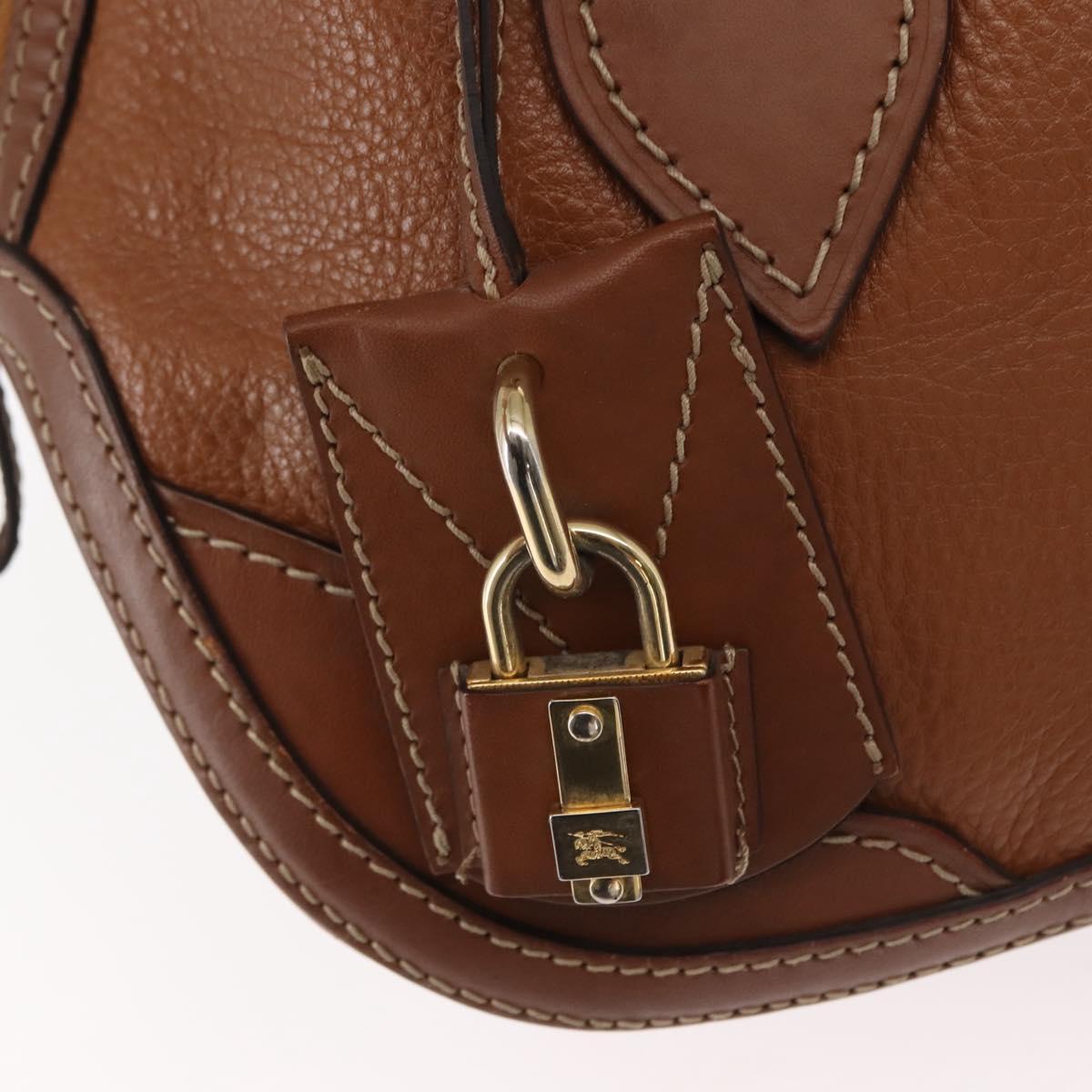 BURBERRY Hand Bag Leather Brown Gold Auth ep11577