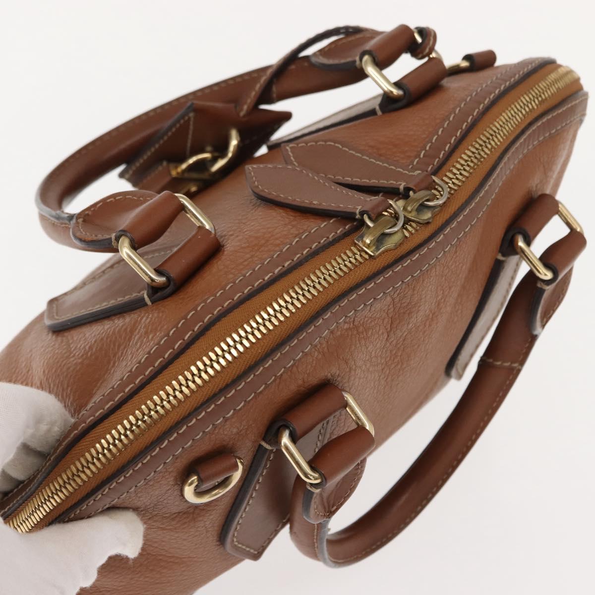 BURBERRY Hand Bag Leather Brown Gold Auth ep11577