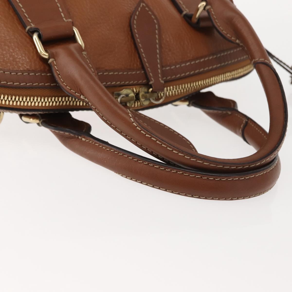 BURBERRY Hand Bag Leather Brown Gold Auth ep11577