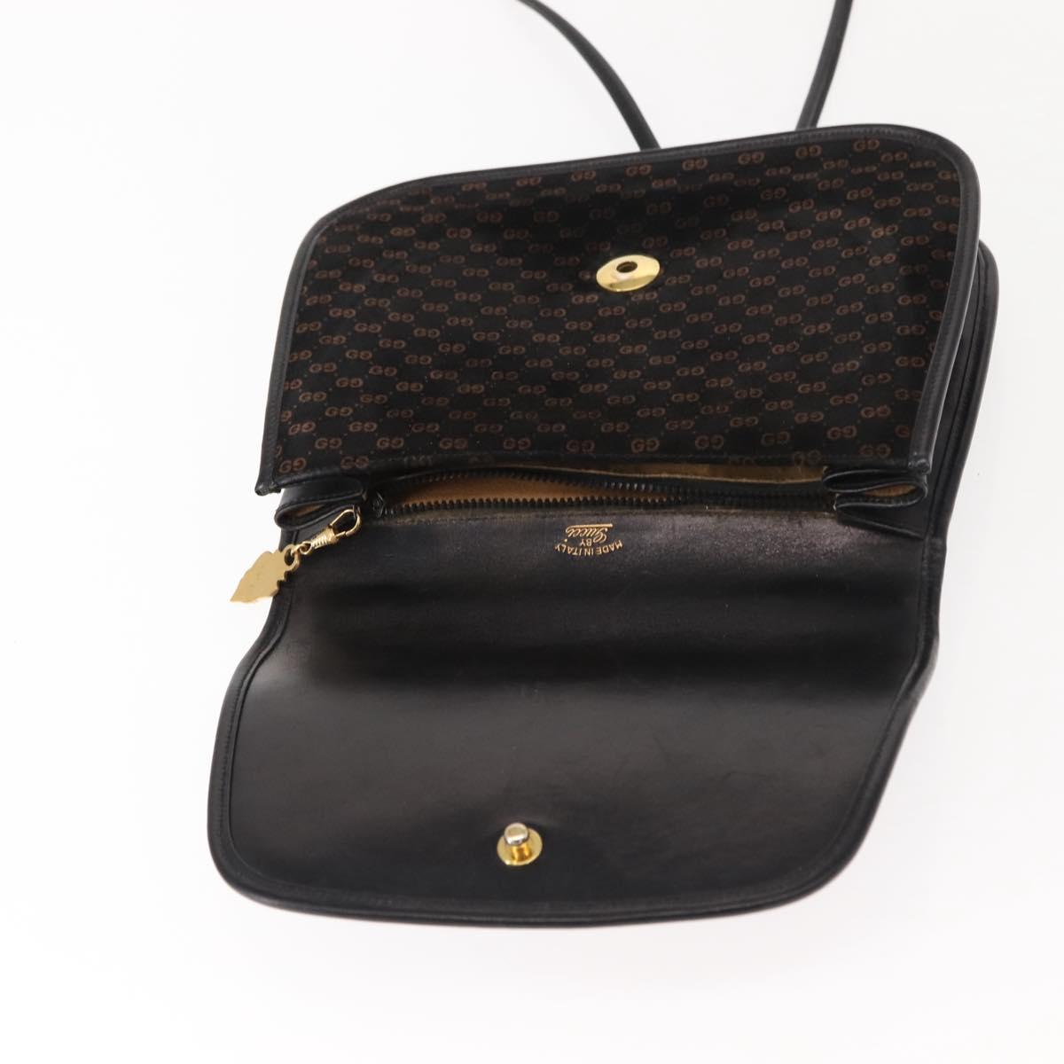 GUCCI Micro GG Canvas Shoulder Bag Suede Black Gold Auth ep11584