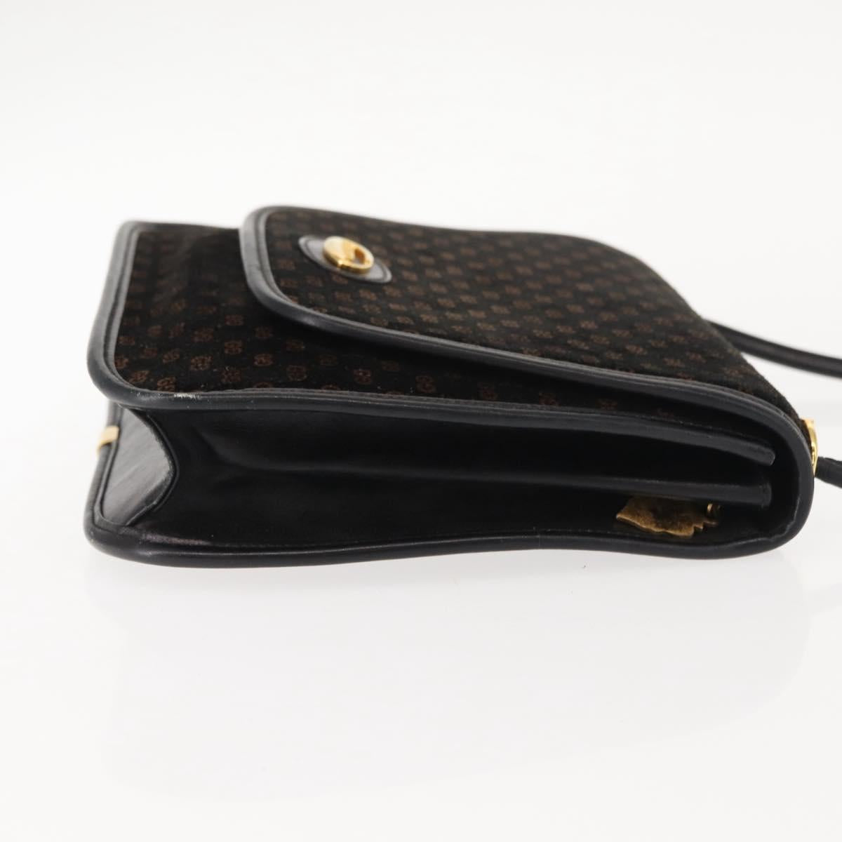 GUCCI Micro GG Canvas Shoulder Bag Suede Black Gold Auth ep11584