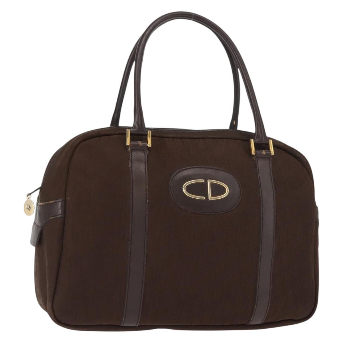 Christian Dior Trotter Canvas Hand Bag Brown Gold Auth ep11591