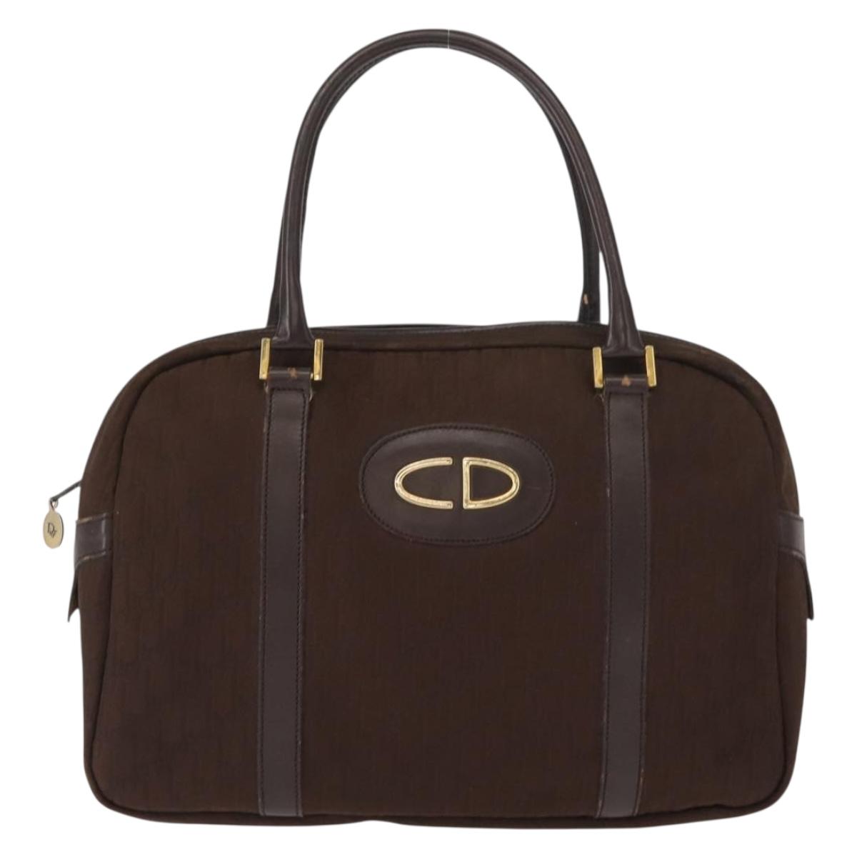Christian Dior Trotter Canvas Hand Bag Brown Gold Auth ep11591