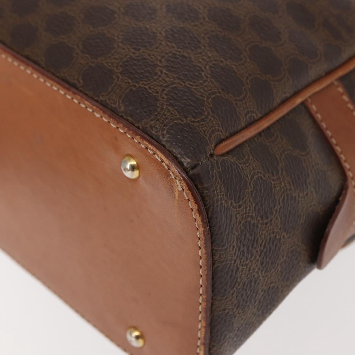 CELINE Macadam Canvas Hand Bag PVC Leather Brown Gold Auth ep11600