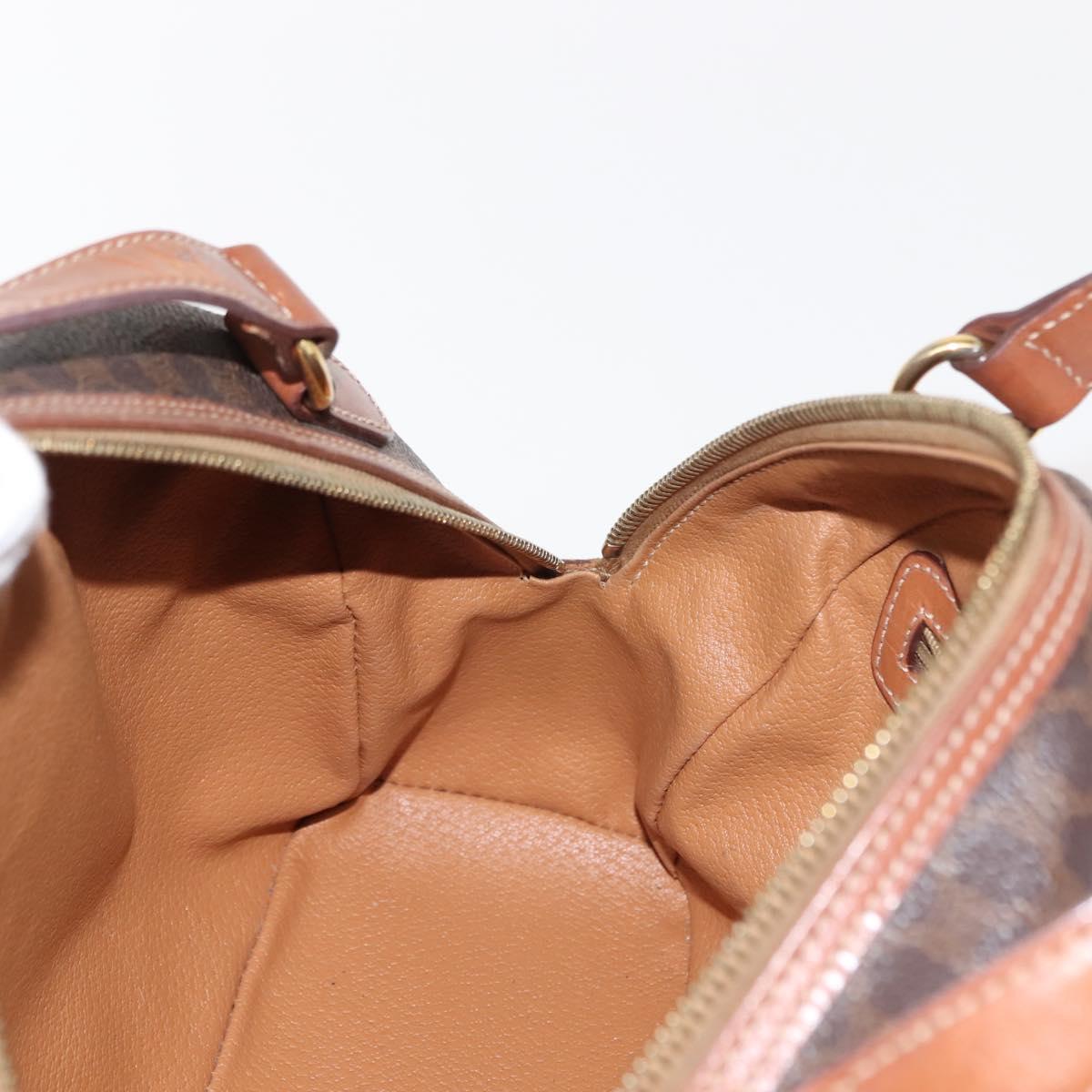 CELINE Macadam Canvas Hand Bag PVC Leather Brown Gold Auth ep11600